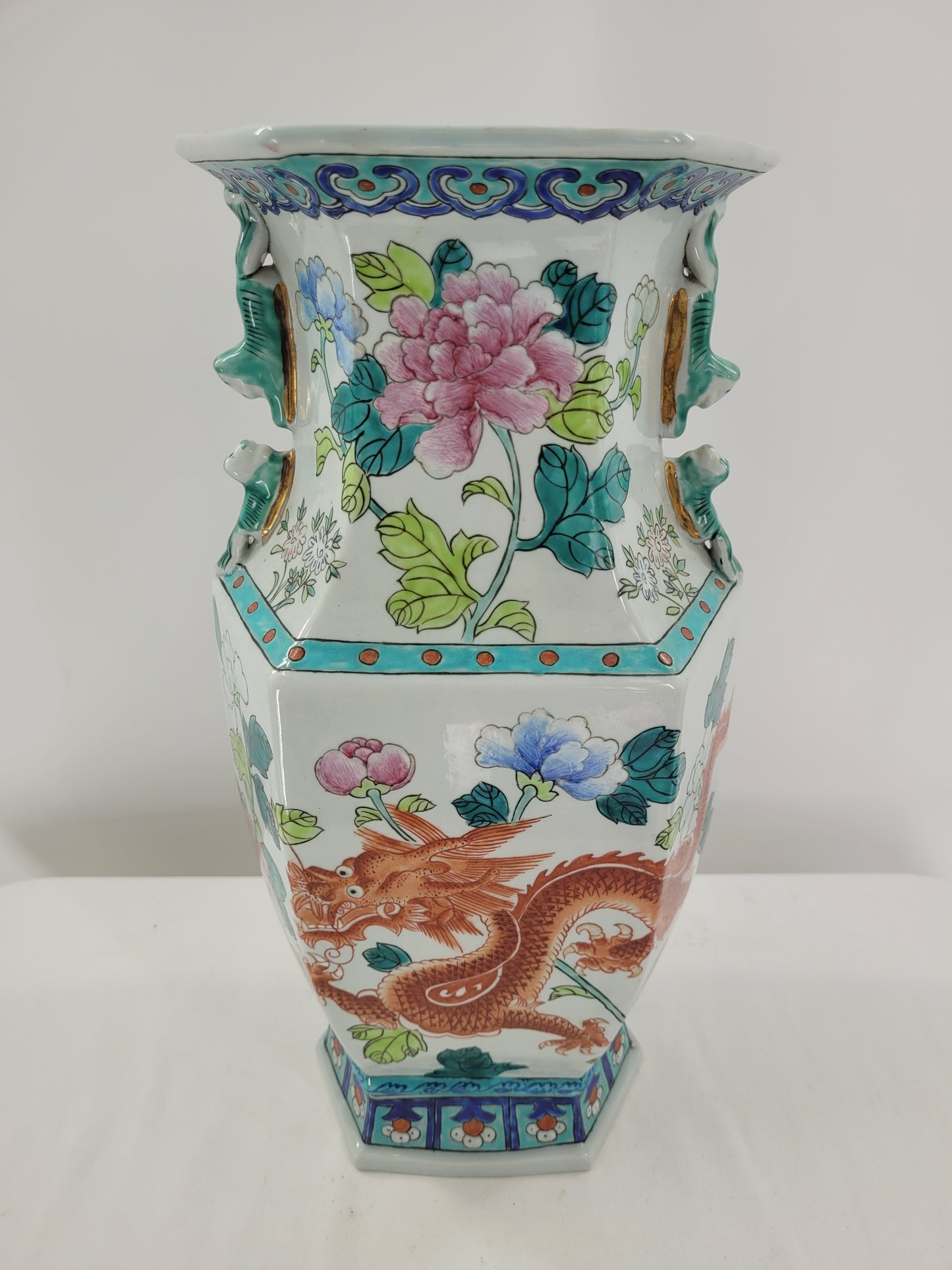 Antike Chinesische Vase Qing-Dynastie 19 Jh. Handbemalt Long Drache