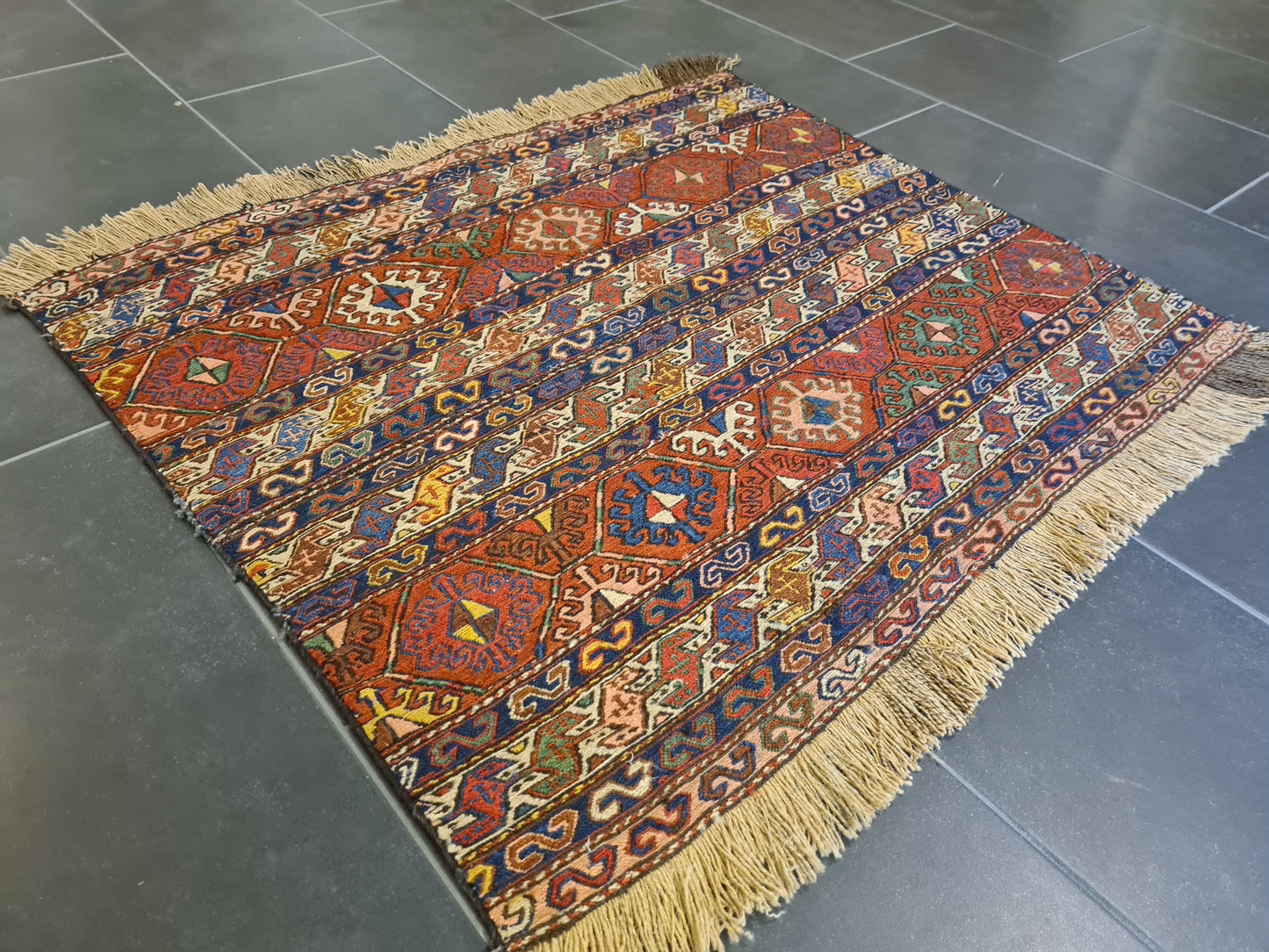 Handgeknüpfter Sumack Kelim Kilim Orientteppich aus dem Kaukasus 100X87cm