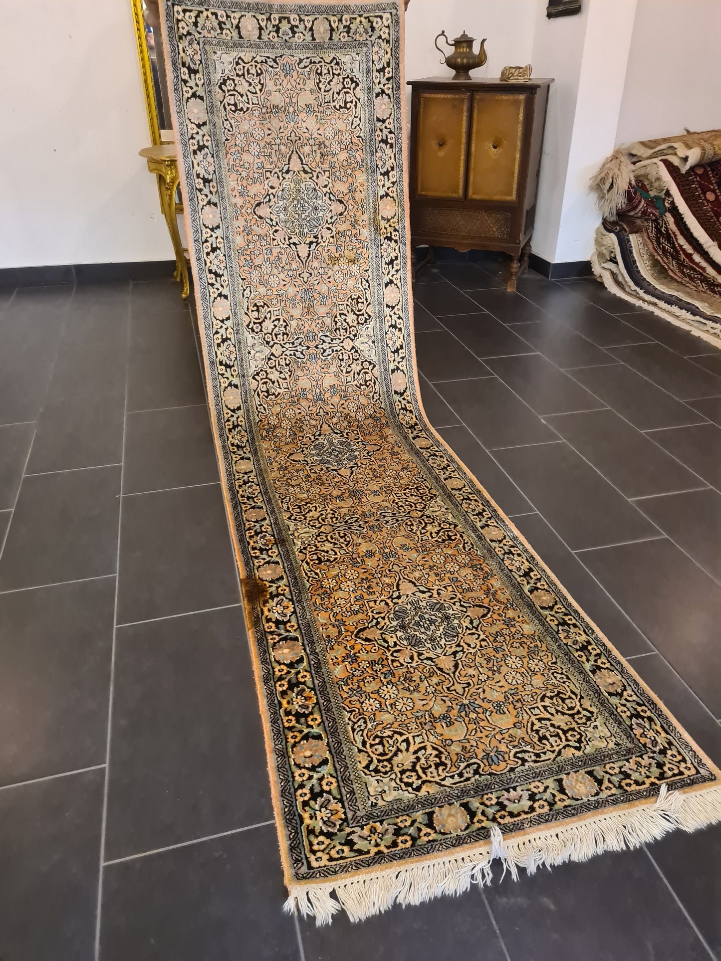 Handgeknüpfter Kaschmir Seidenteppich 300x80cm