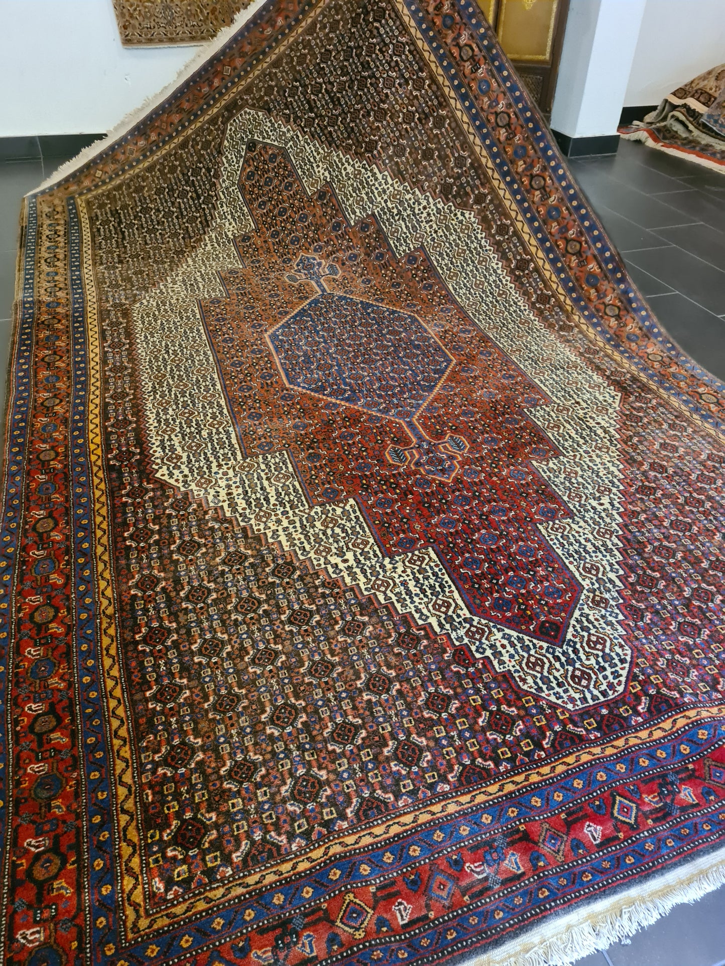 Antiker Handgeknüpfter Teppich Senneh Bidjar Orientteppich 330x200cm
