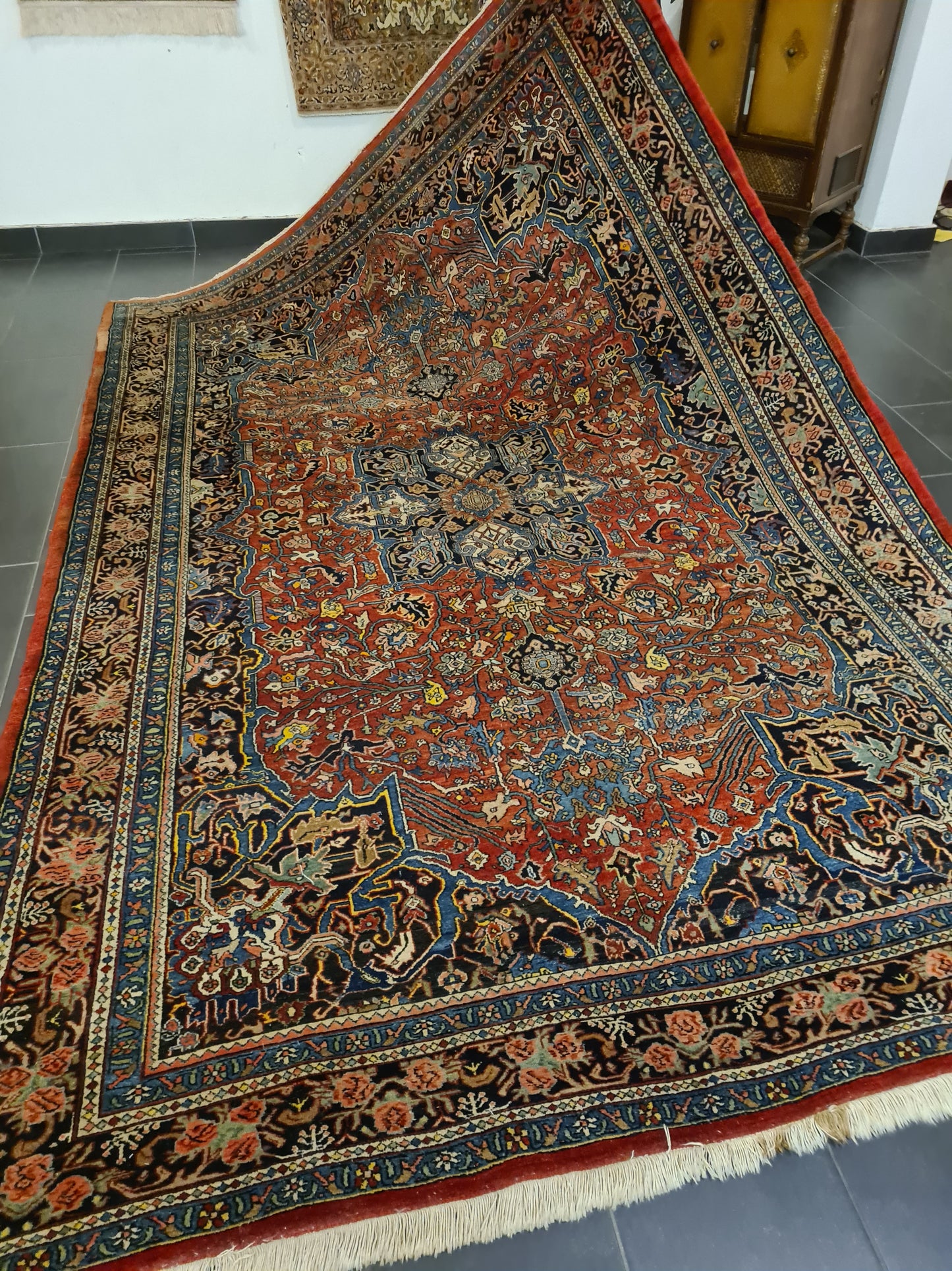 Perserteppich Orientteppich Handgeknüpfter Teppich Rosen Bidjar antik 322x215cm