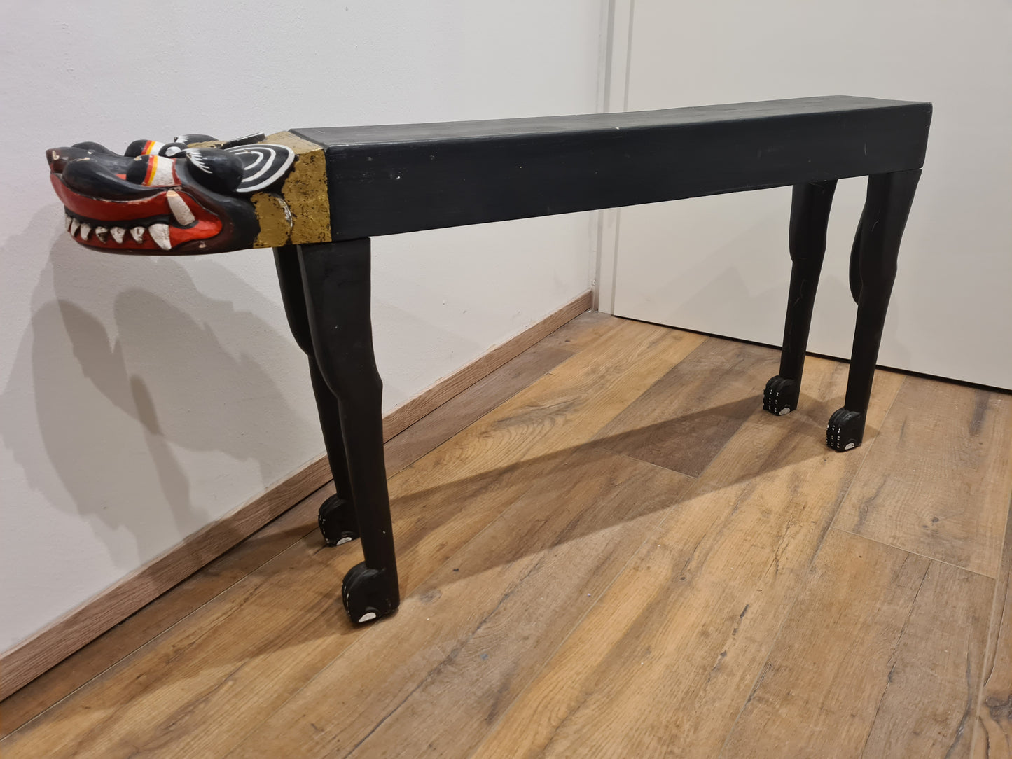 Vintage Tiger Handbemalte Holzbank Handgeschnitzt Tigermotiv Sitzbank