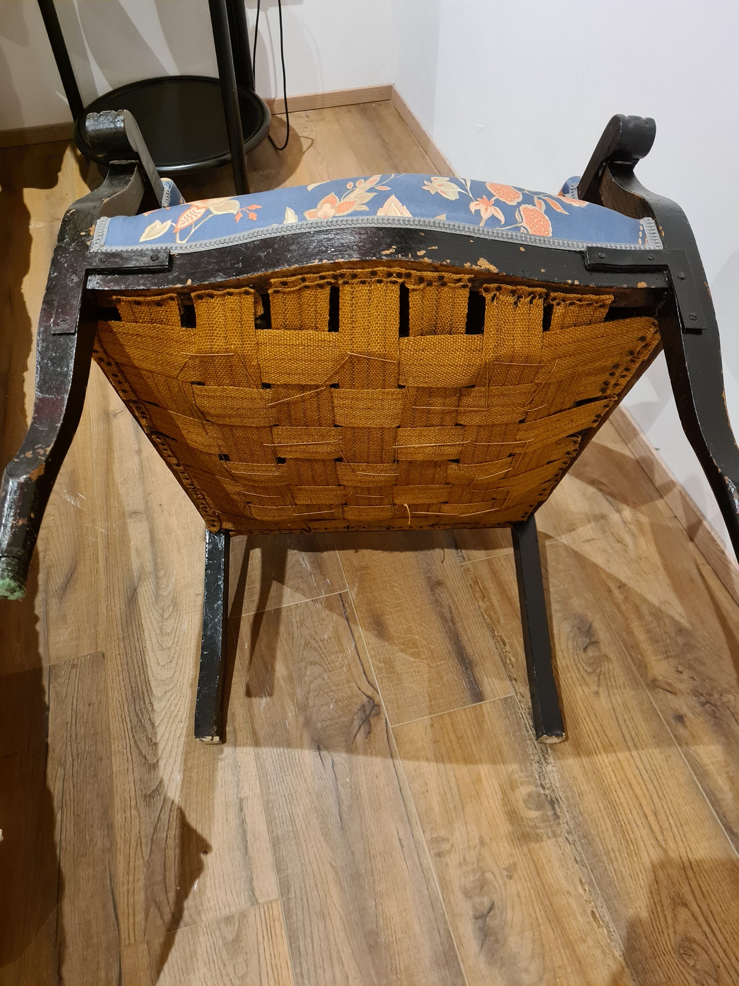 Jugendstil Sessel Armlehnenstuhl Holz Schwarz Stuhl 115cm