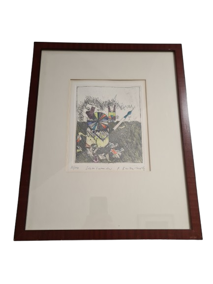 Bernd Kastenholz 82/100 Farbradierung Malerei Holzrahmen abstrakt 47x38cm