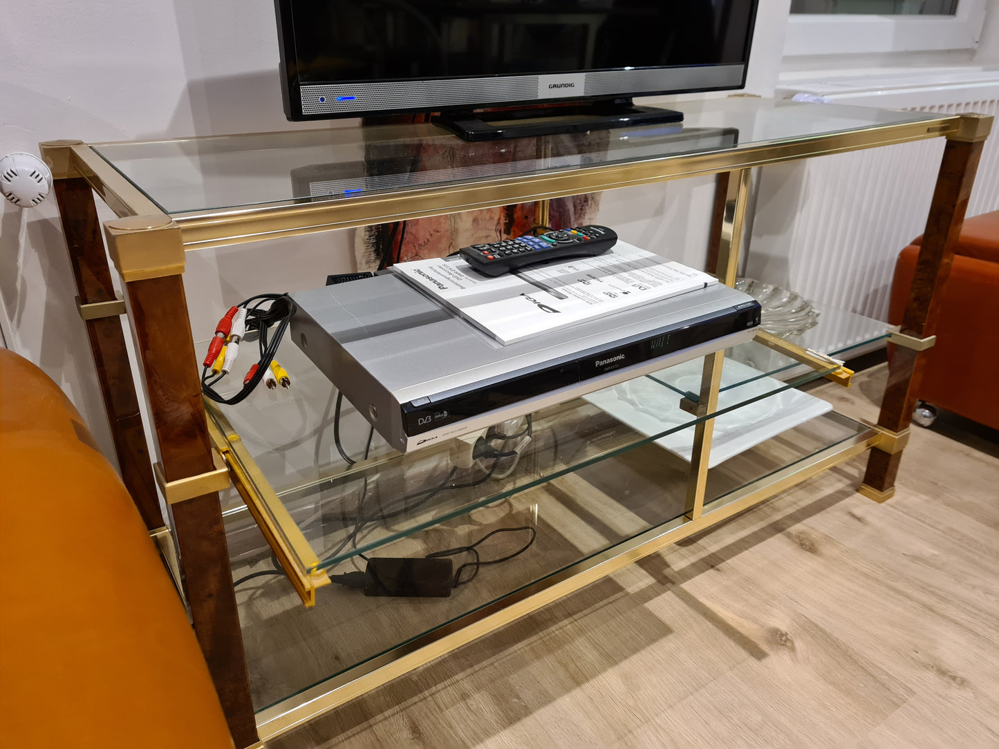 Hifi Tisch Konsolentisch Messing Glas Vergoldet 115cm