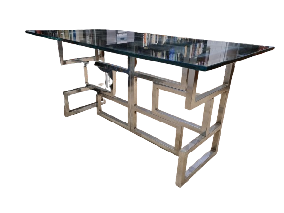 Mid Century Architektonischer Esstisch Tisch Glas Chrom Gestell 160cm