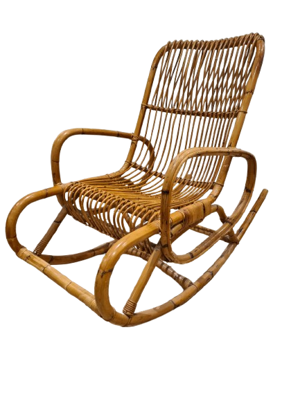 bambus wuppertal Mid Century Schaukelstuhl Rattan Bambus Holz Sessel Easychair 105cm –  Gallery Jarrodi