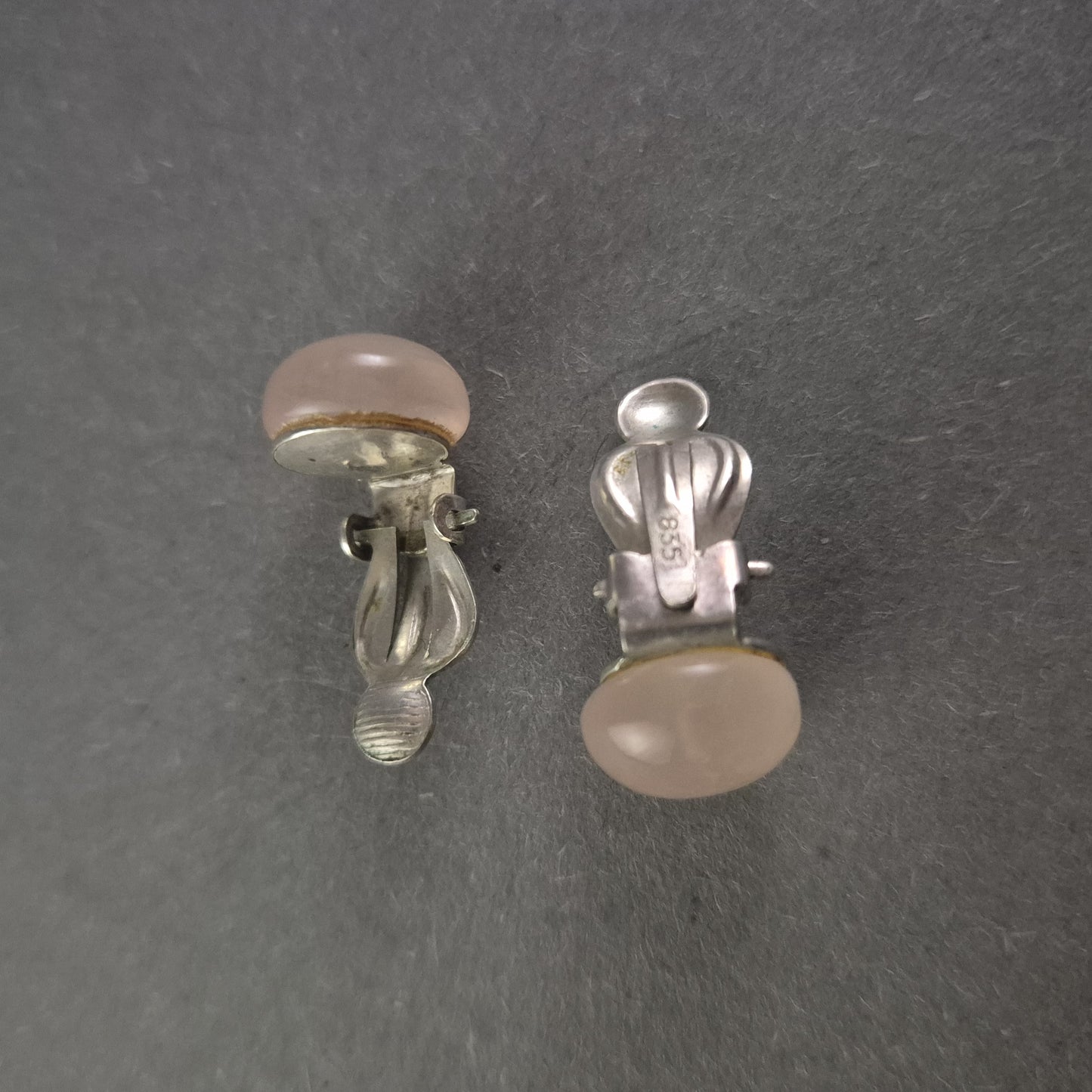 Vintage Silberne Clip-Ohrringe mit Rosenquarz – Zeitlose Eleganz