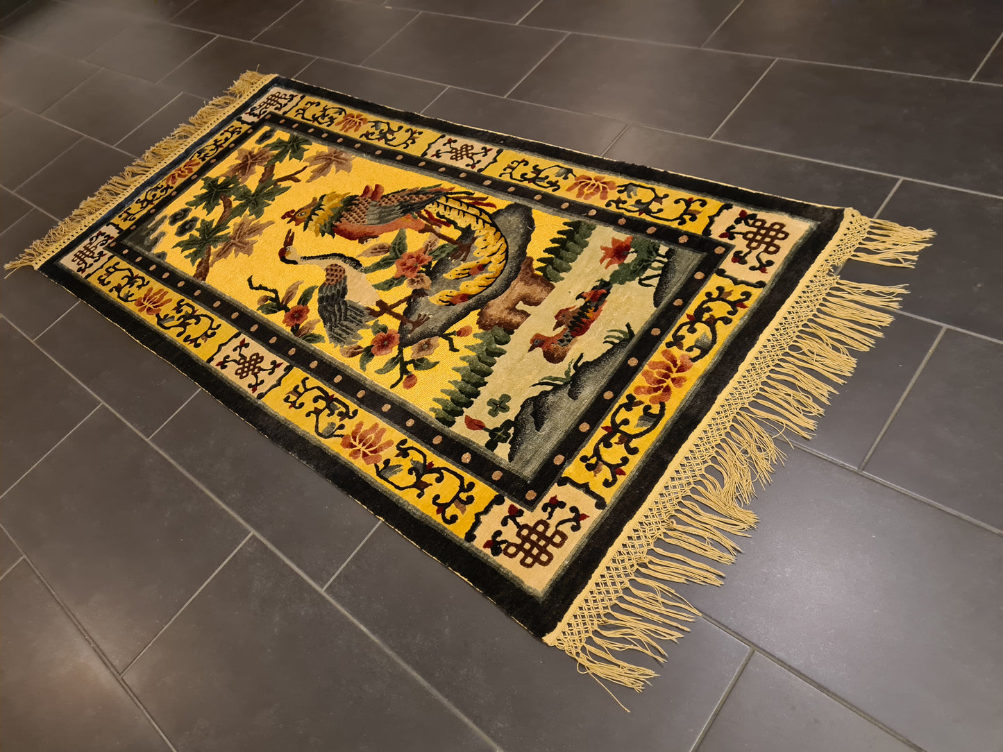 Handgeknüpfter Orientteppich China Peking Seidenteppich 190x93cm