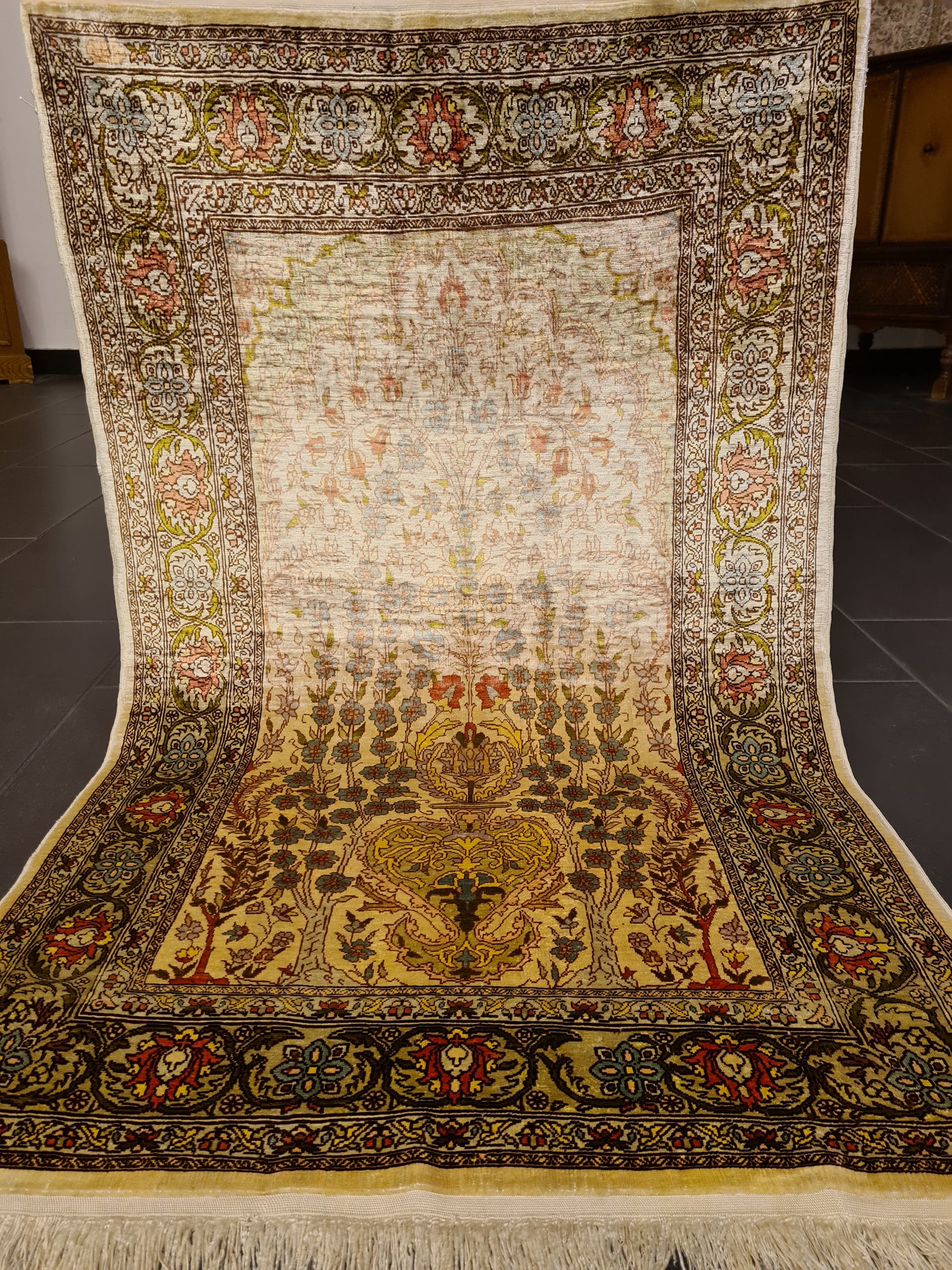 Handgeknüpfter Seidenteppich Orientteppich Hereke Signiert 110x66cm