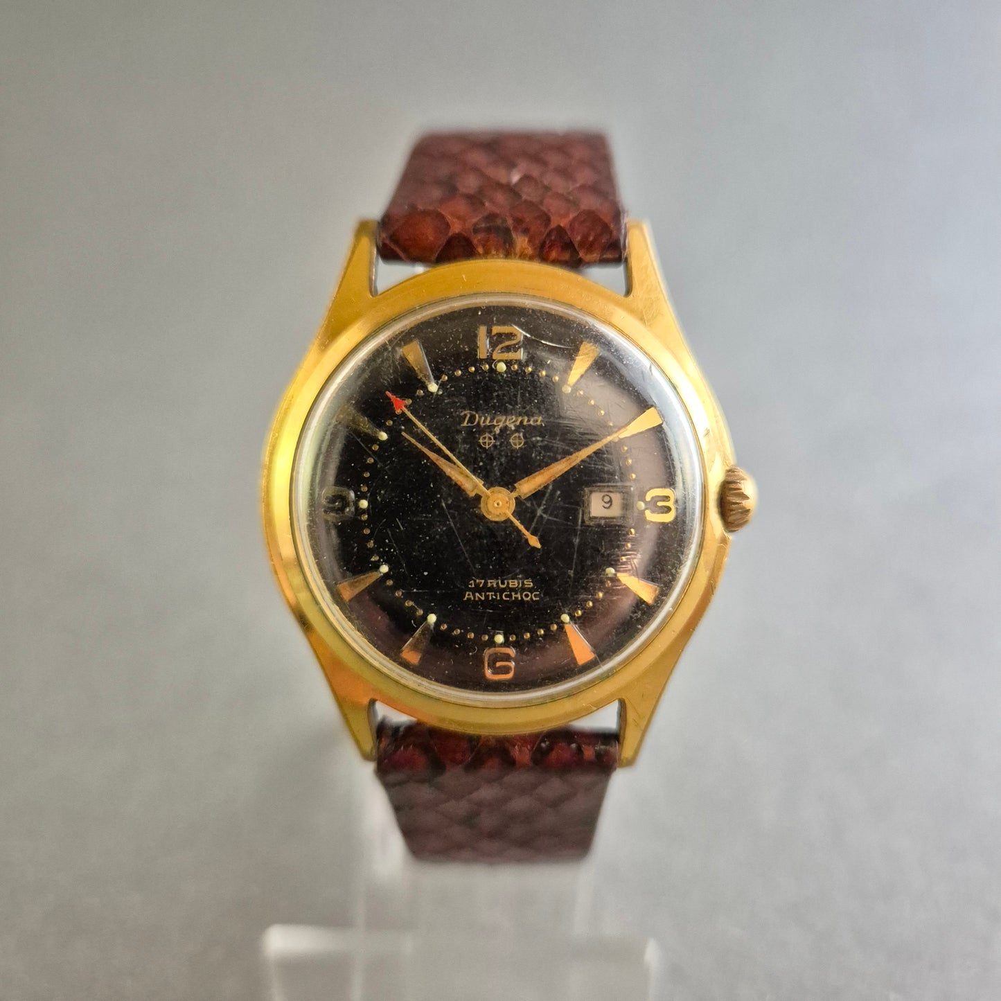 Dugena Uhr Armbanduhr Vintage-Charme mit 17 Rubinen u. Datumsanzeige