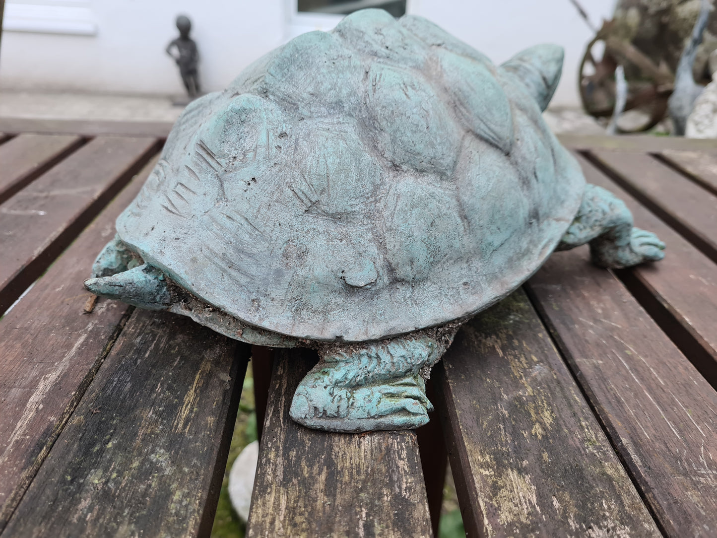 Patinierte Bronze Skulptur Figur Gartenfigur Schildkröte 35cm