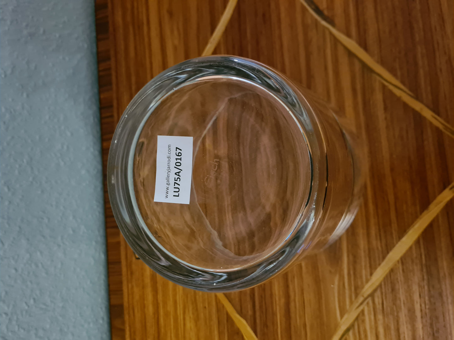 EISCH Künstler Glas Vase Schale Kübel Dekor goldene Blätter 18cm