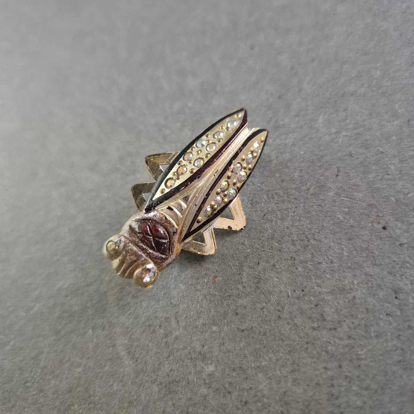 Vintage Brosche in Insektenform mit Strass und Emaille