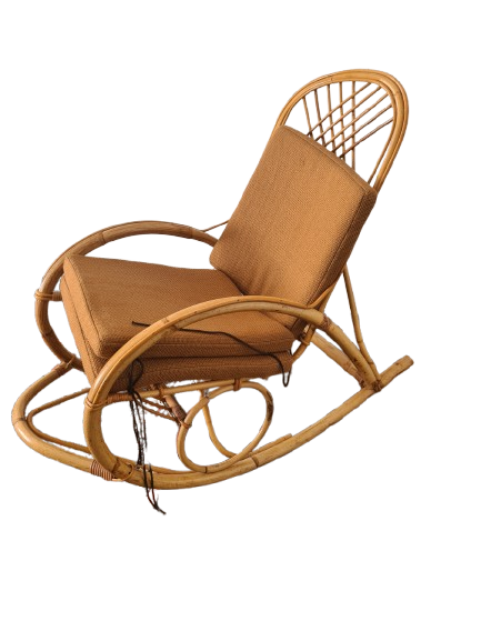 Französischer Mid-Century Bambus-Schaukelstuhl 120cm