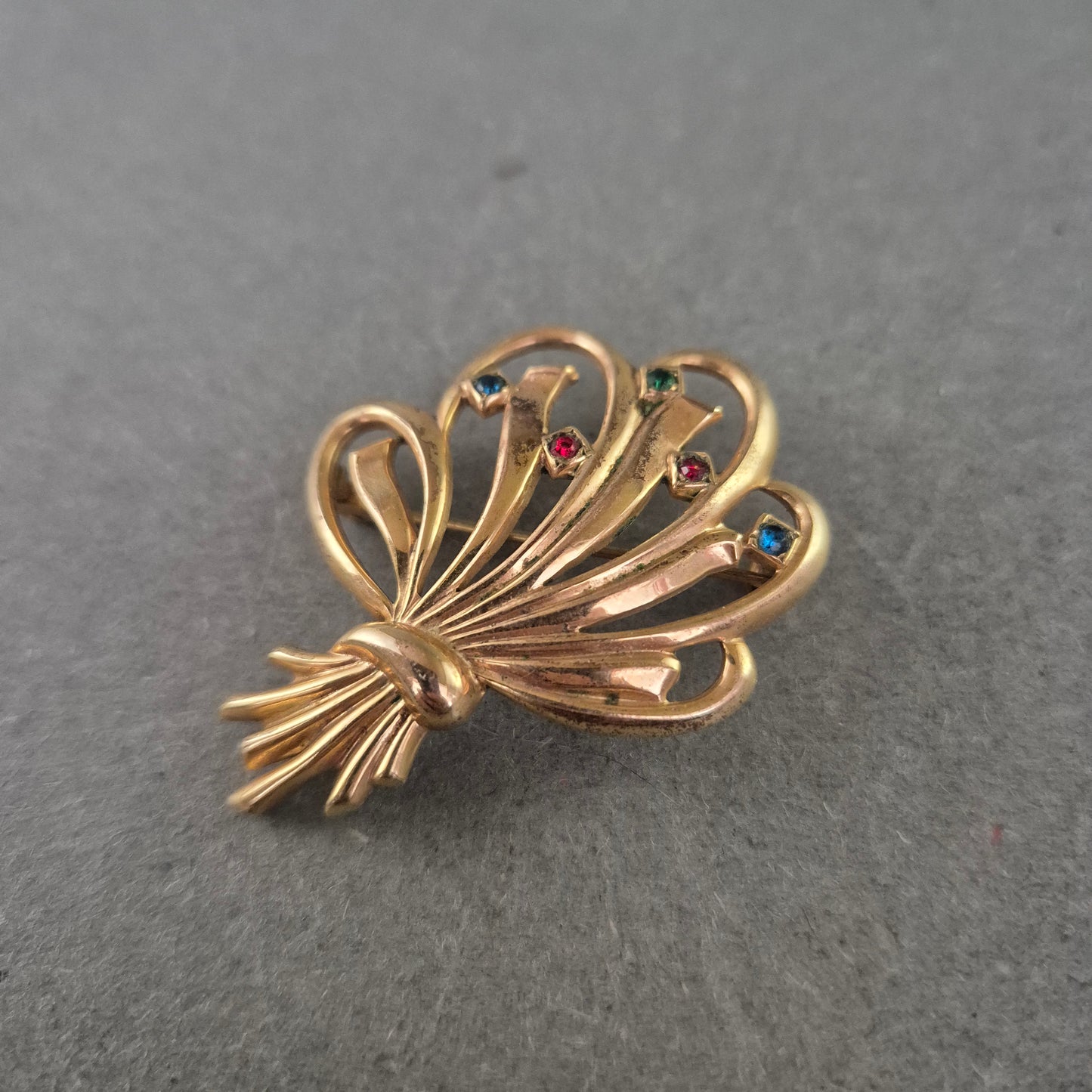 Vintage-Brosche „Blumenstrauß“ mit bunten Schmucksteinen