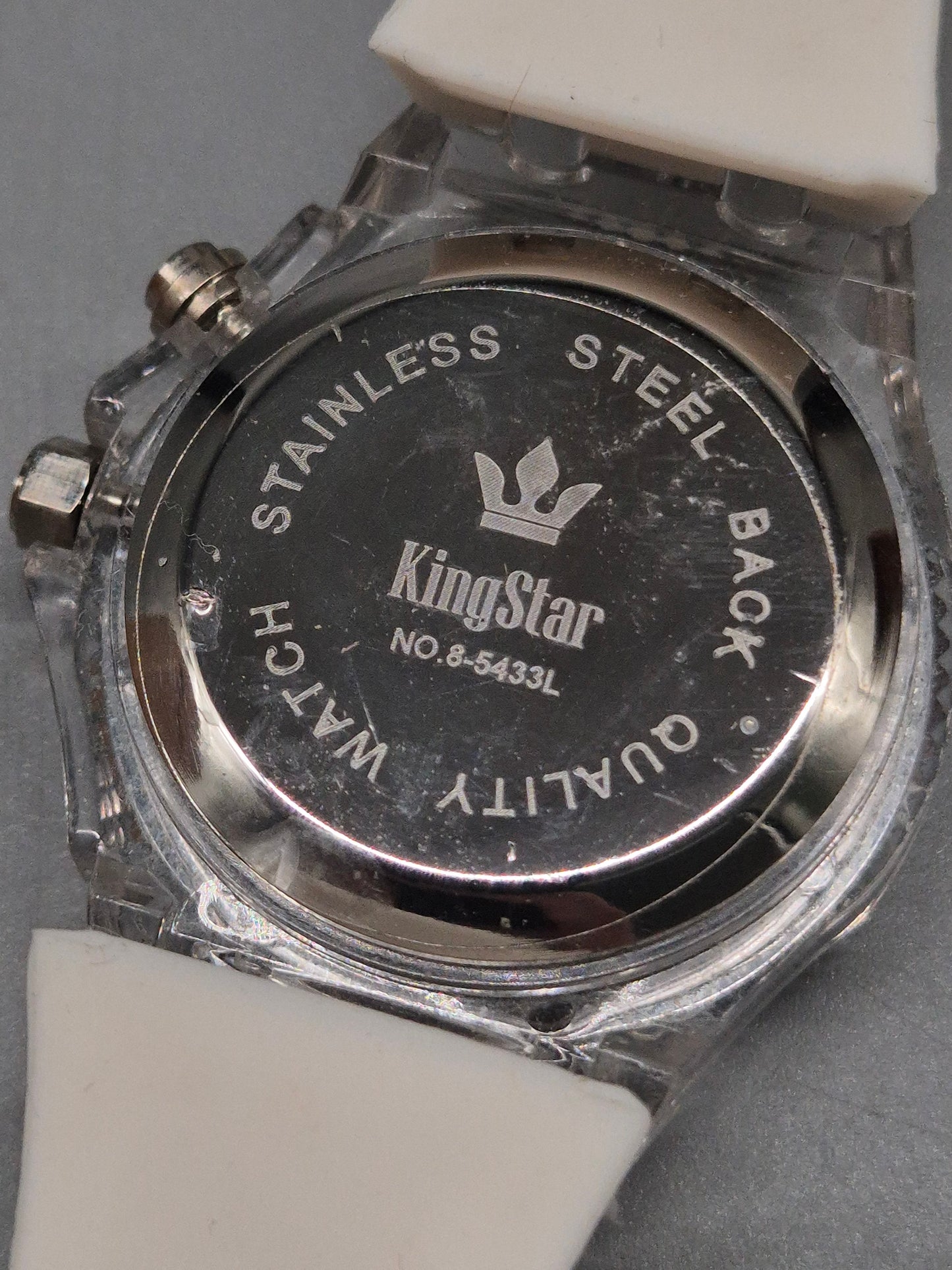 KingStar Damen Uhr – Glitzer-Look mit weißem Silikonarmband