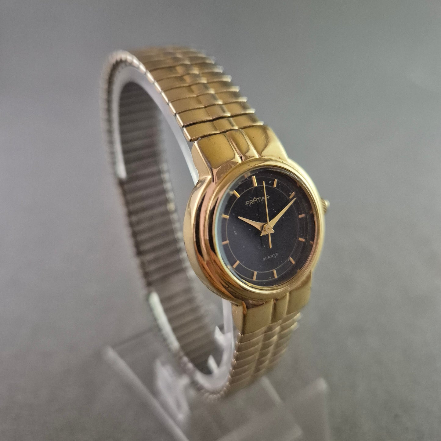 Elegante Damen Uhr PRATINA mit schwarzem Zifferblatt und Flexband