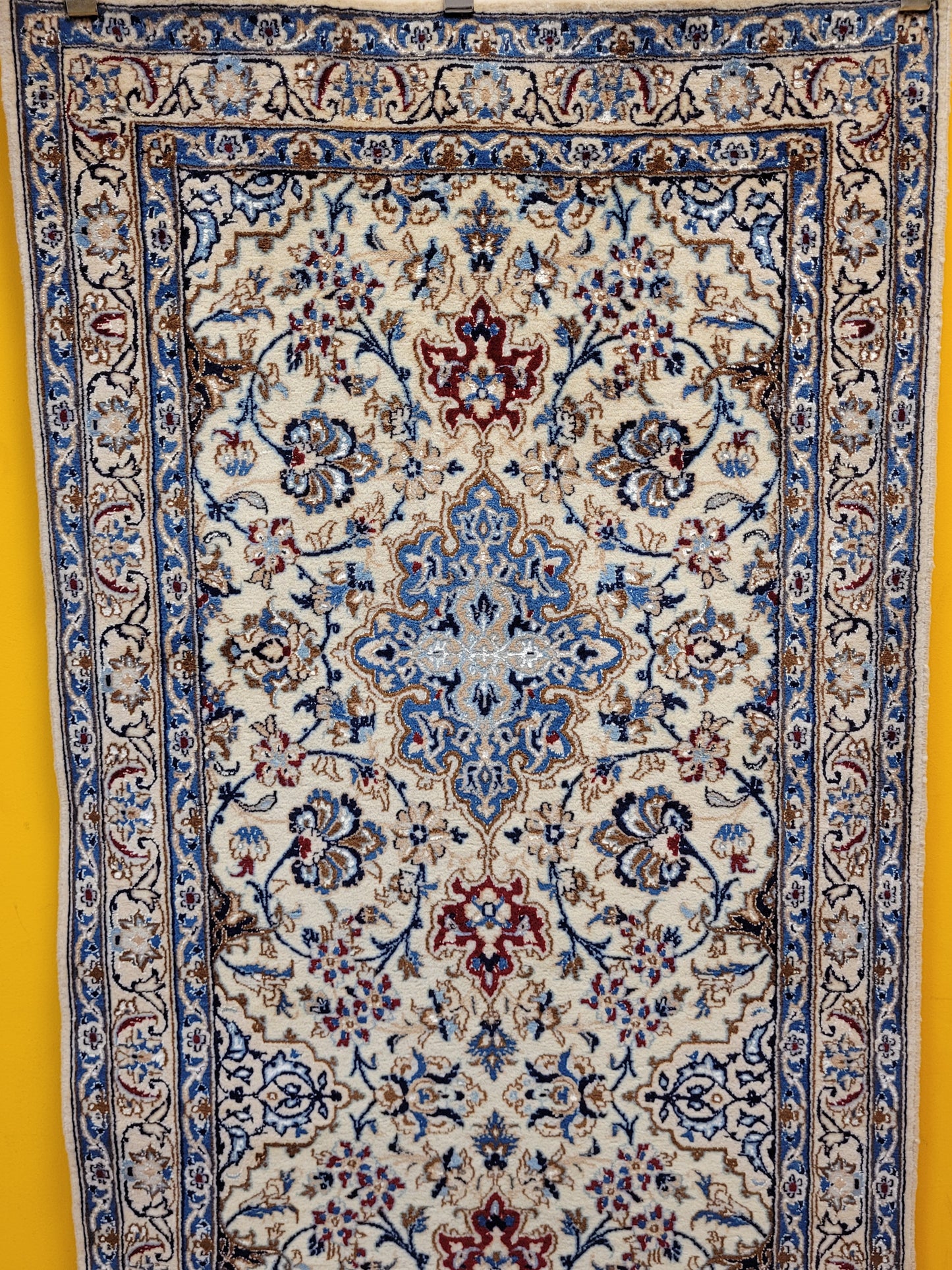 Nain Perserteppich Läufer – Korkwolle mit Seide, florales Design Orientteppich