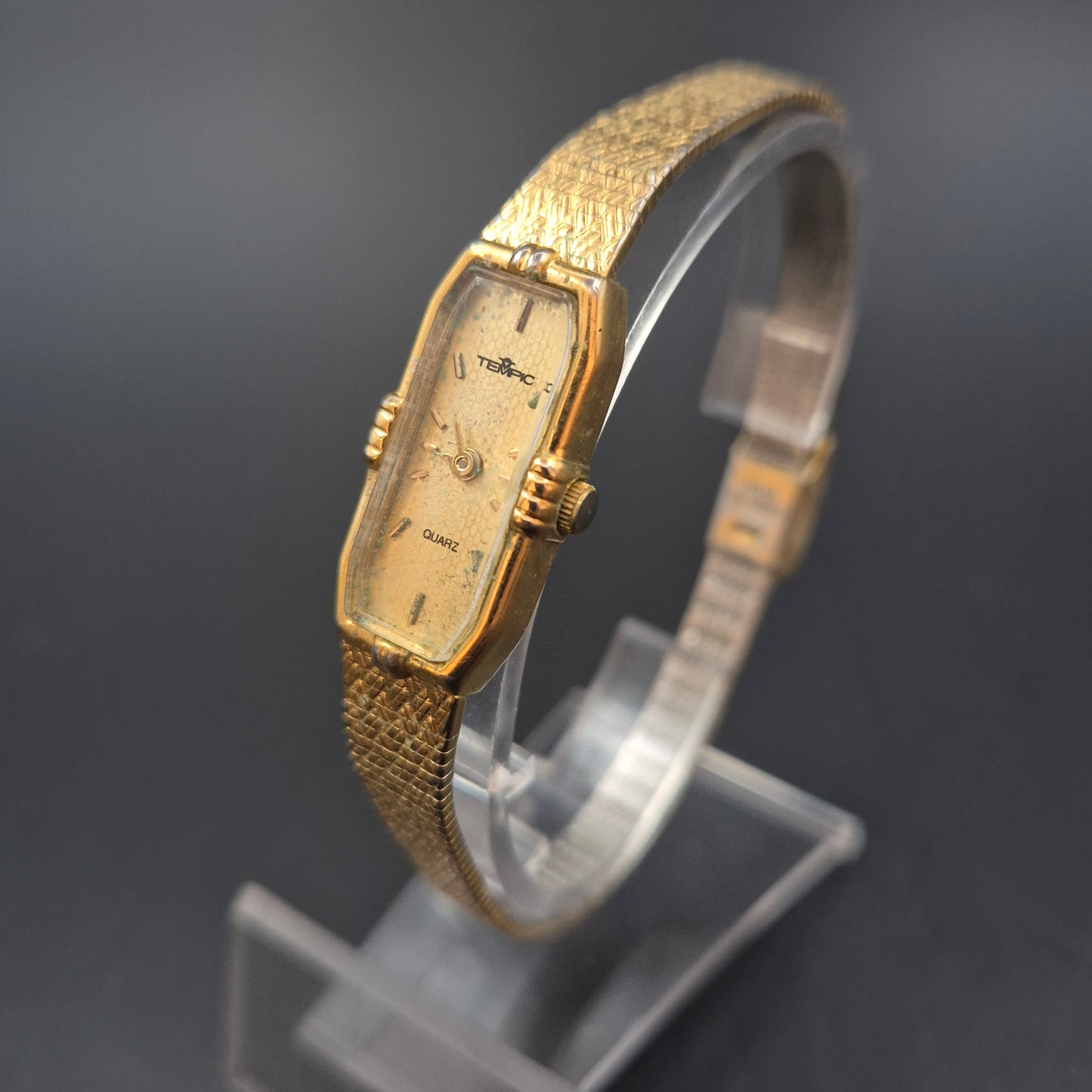 Elegante Tempic Damen Uhr – Goldfarben mit Wabenmuster