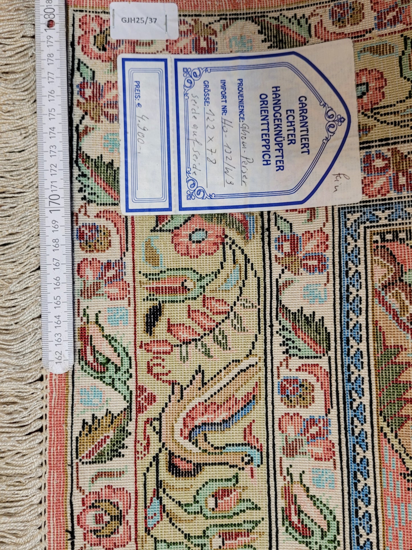 Ghom Seide auf Seide Teppich florales Gartenmotiv feine Knüpfung