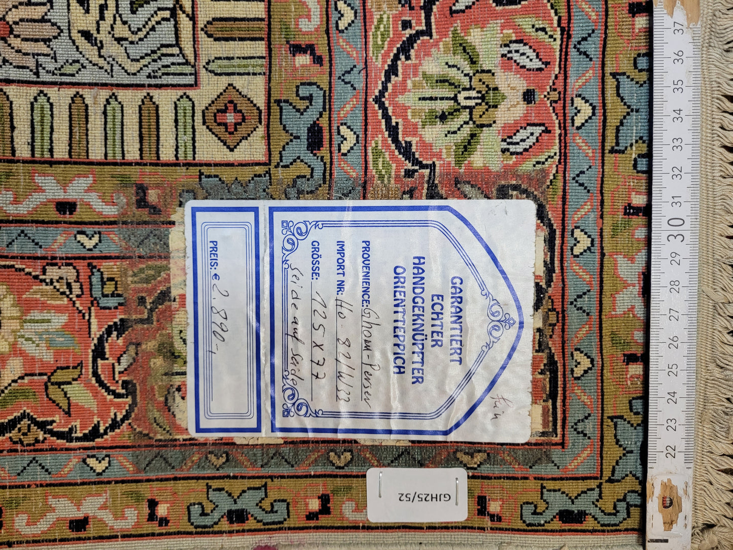 Ghom Teppich Seide auf Seide fein Vase mit Blumenornamenten