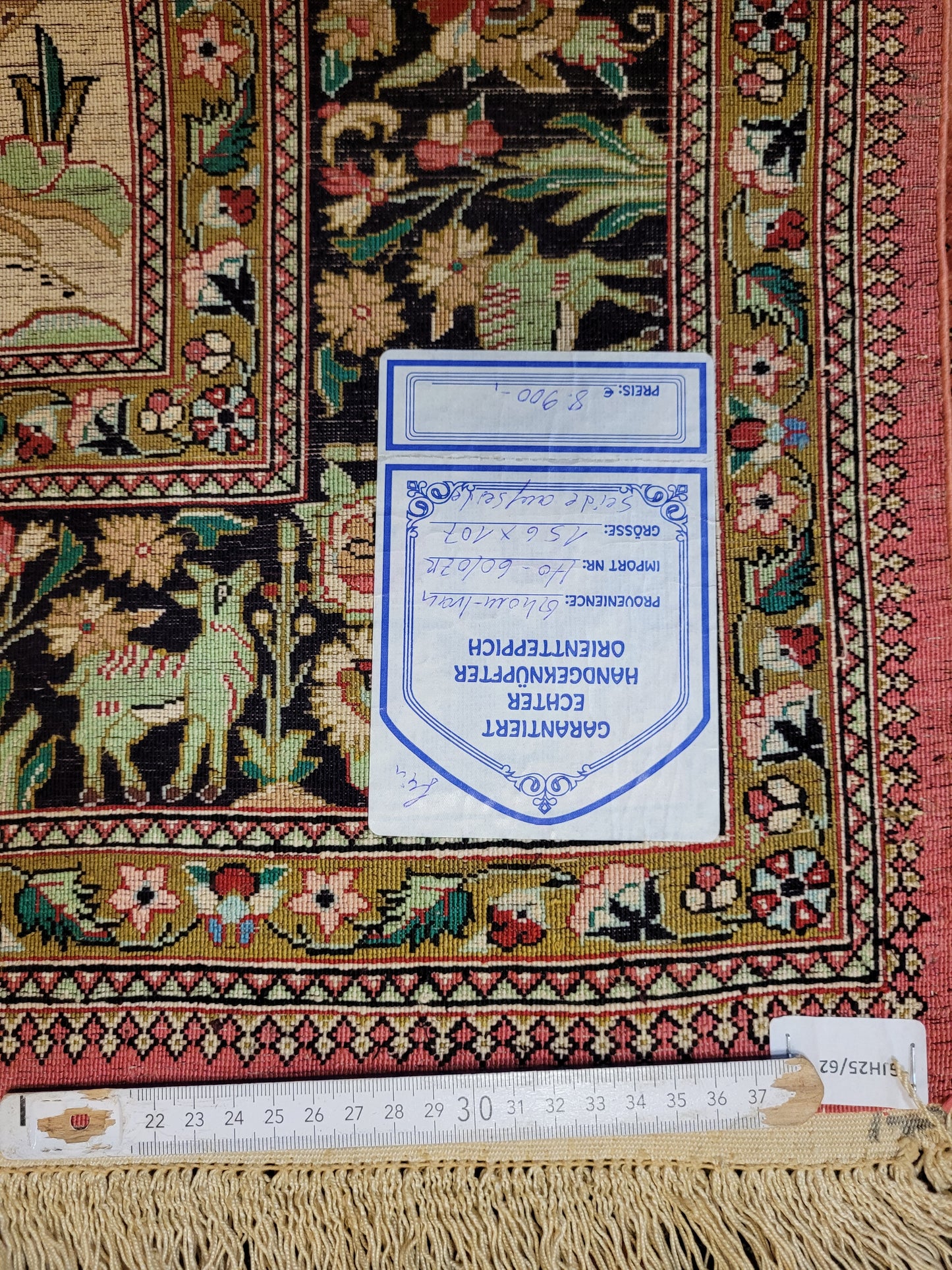 Ghom Teppich Seide auf Seide Jagdszene florales Motiv feine Knüpfung