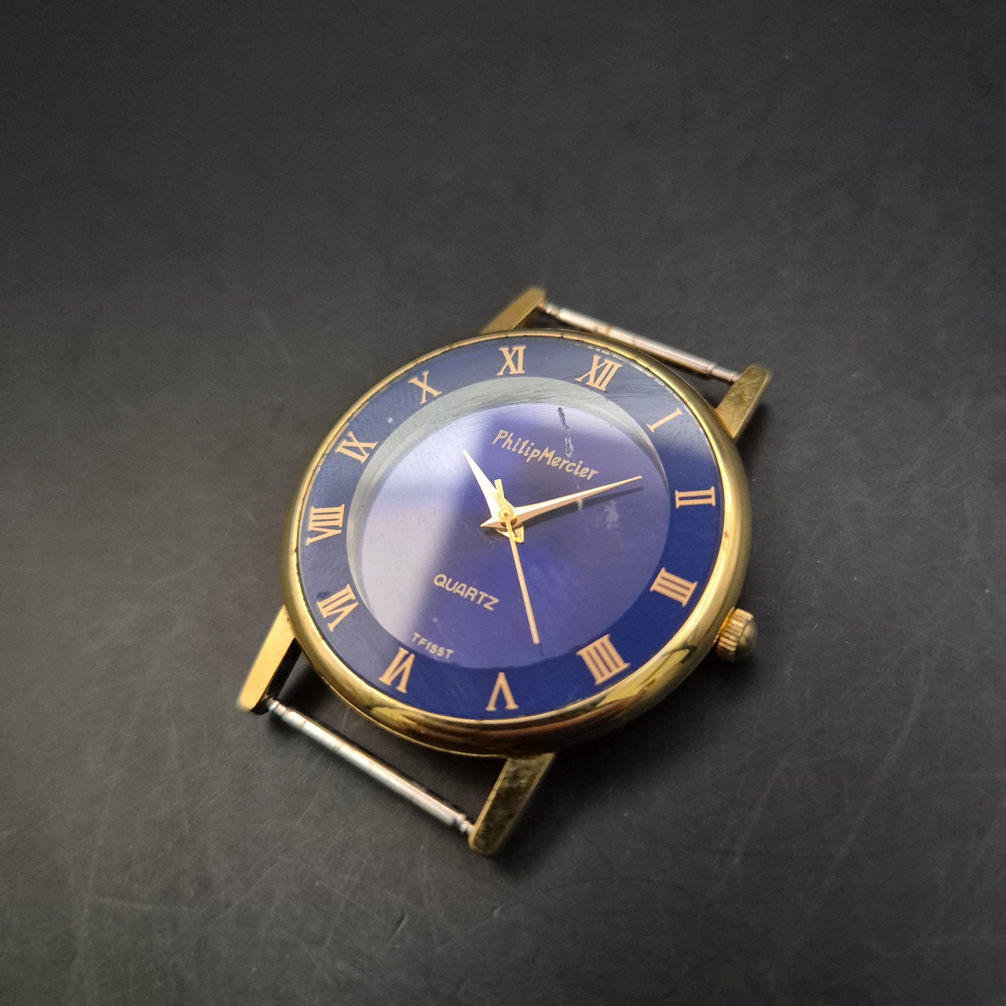 Philip Mercier Herren Uhr – Goldfarbenes Gehäuse mit Blauem Zifferblatt