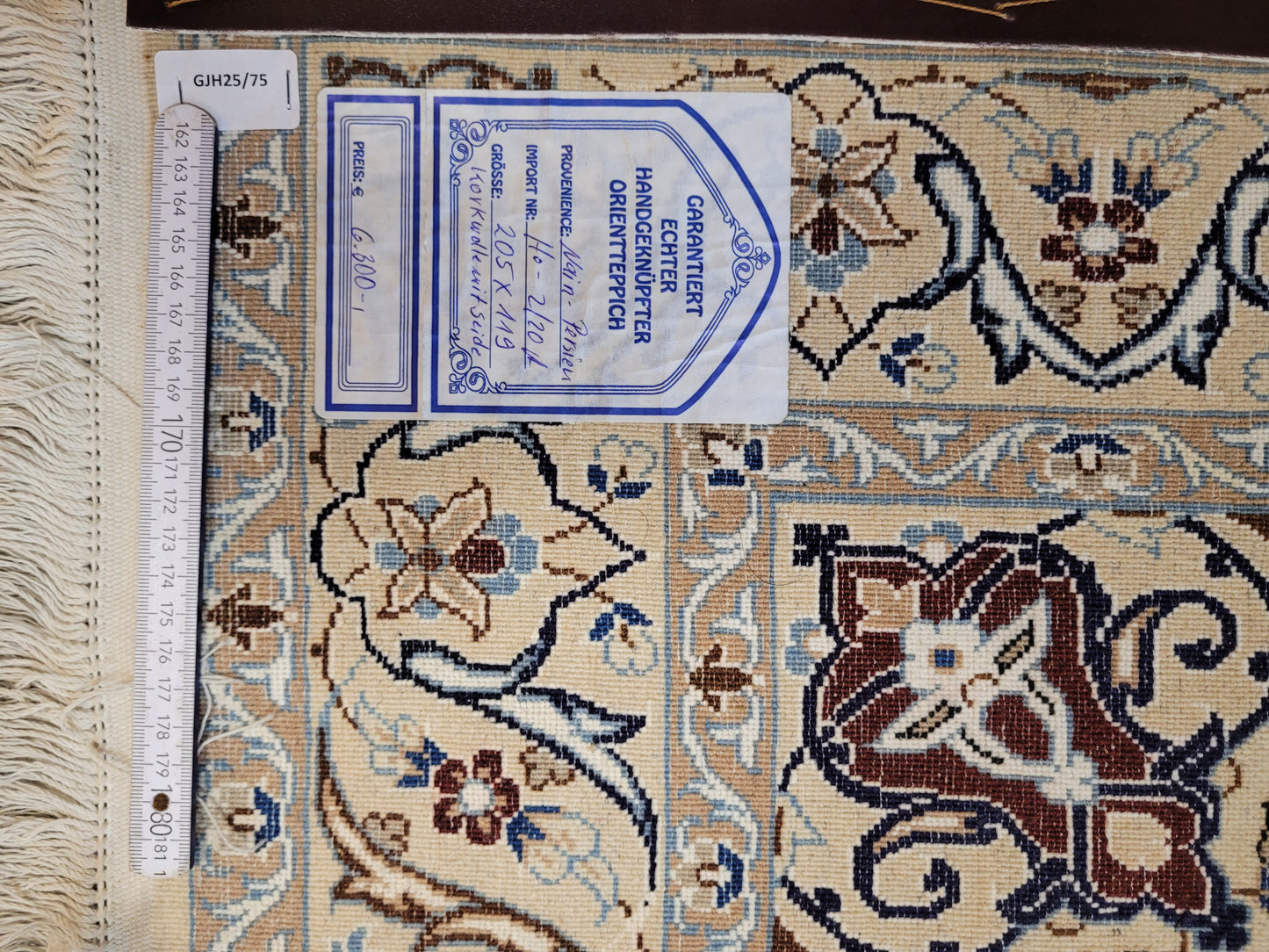 Nain Teppich Korkwolle mit Seide Medaillon Blau fein