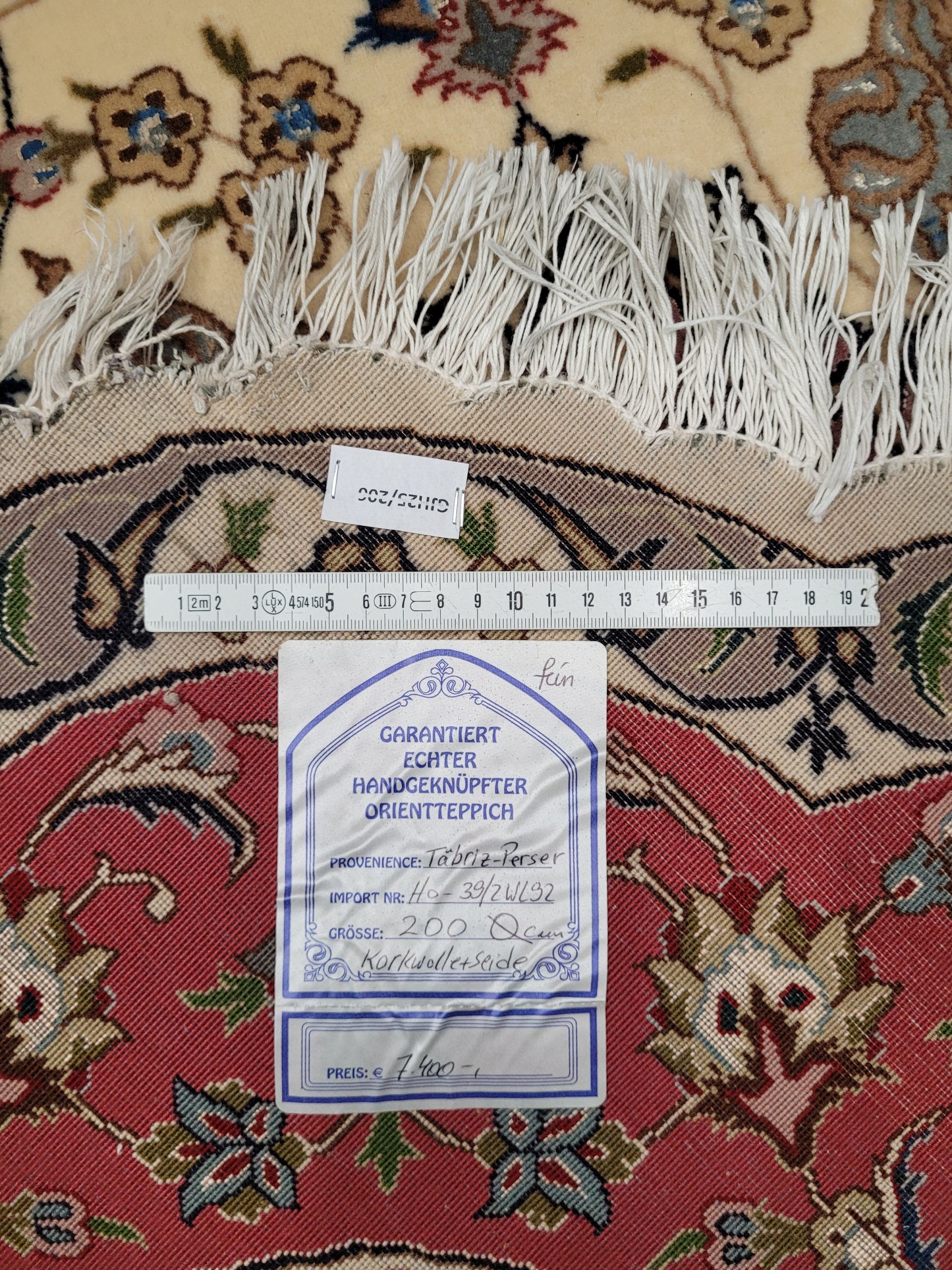 Täbriz Teppich Rund 200 cm Korkwolle mit Seide feine Knüpfkunst