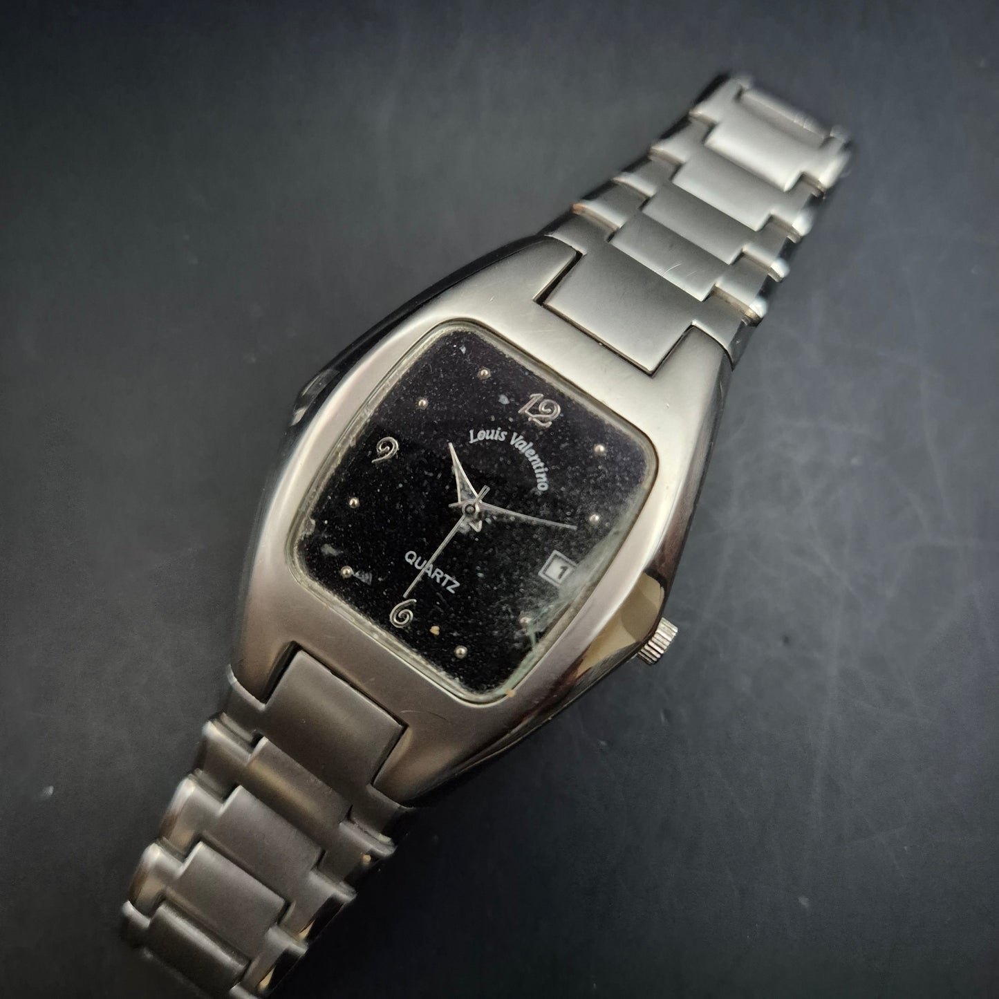 Louis Valentino Herren Uhr – Schwarzes Zifferblatt & Edelstahlarmband