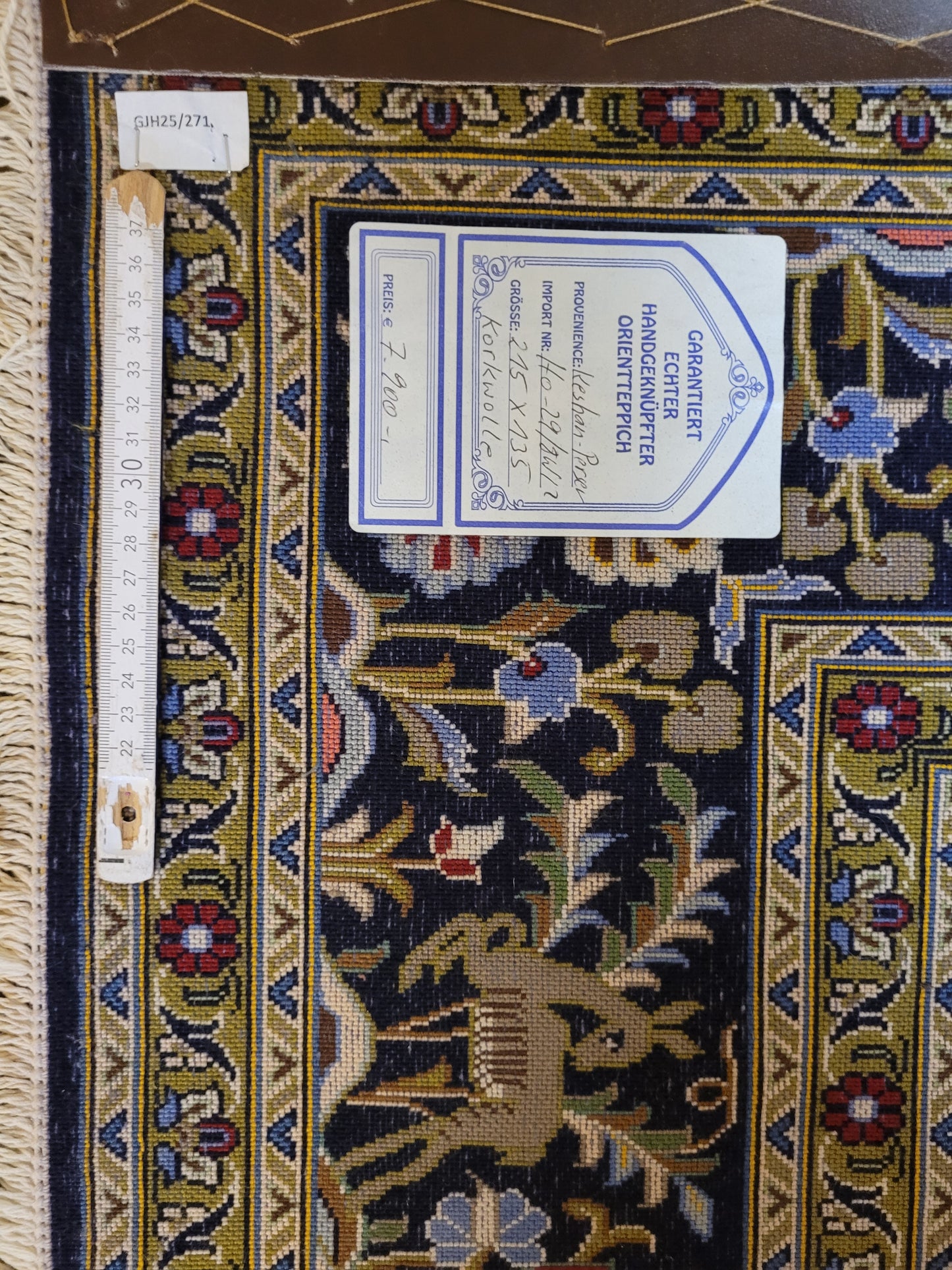 Keshan Teppich Korkwolle Tiermotive feine Knüpfung 215 × 135 cm