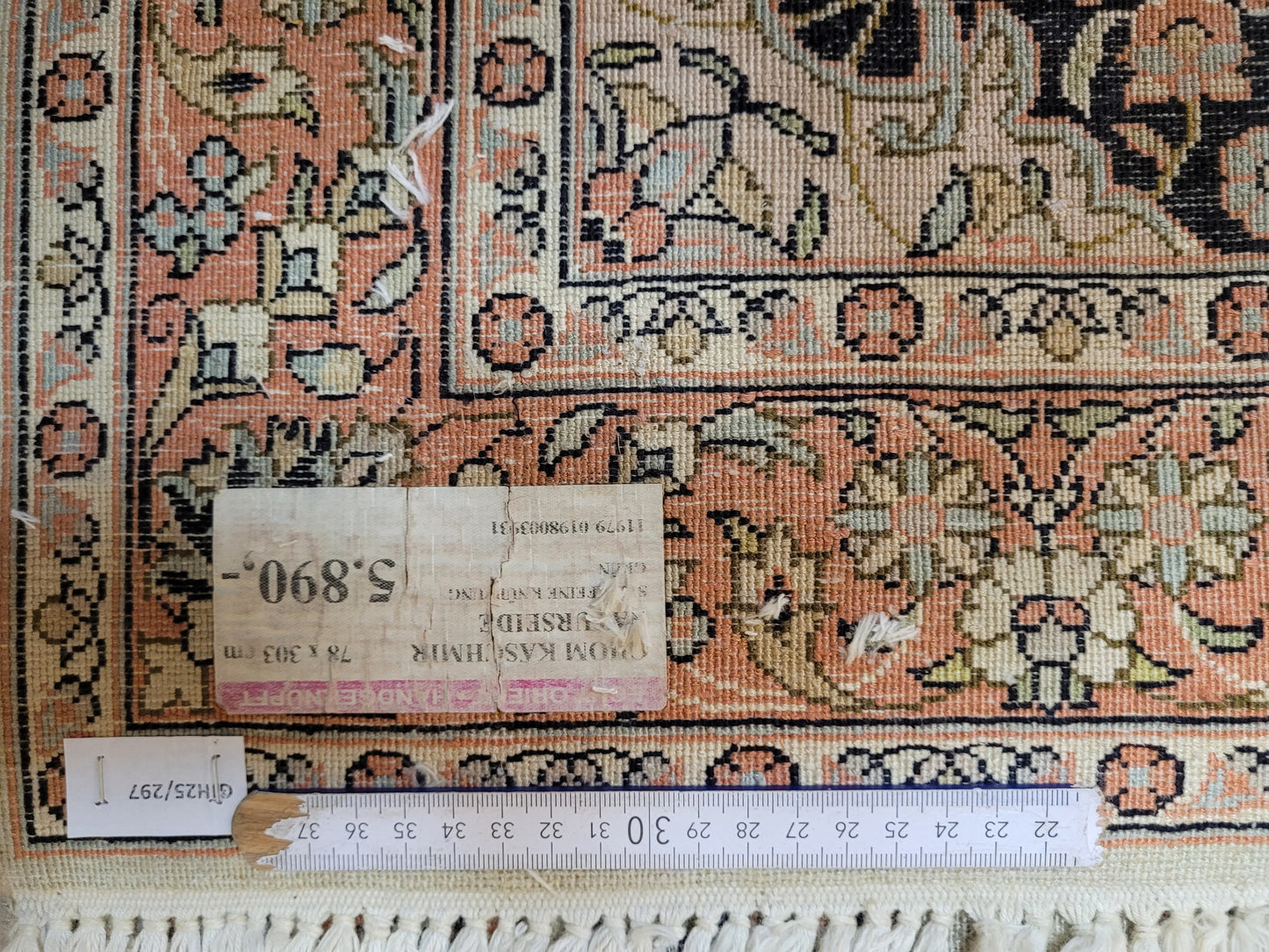 Ghom Läufer Seide auf Baumwolle florales Design 303x78 cm