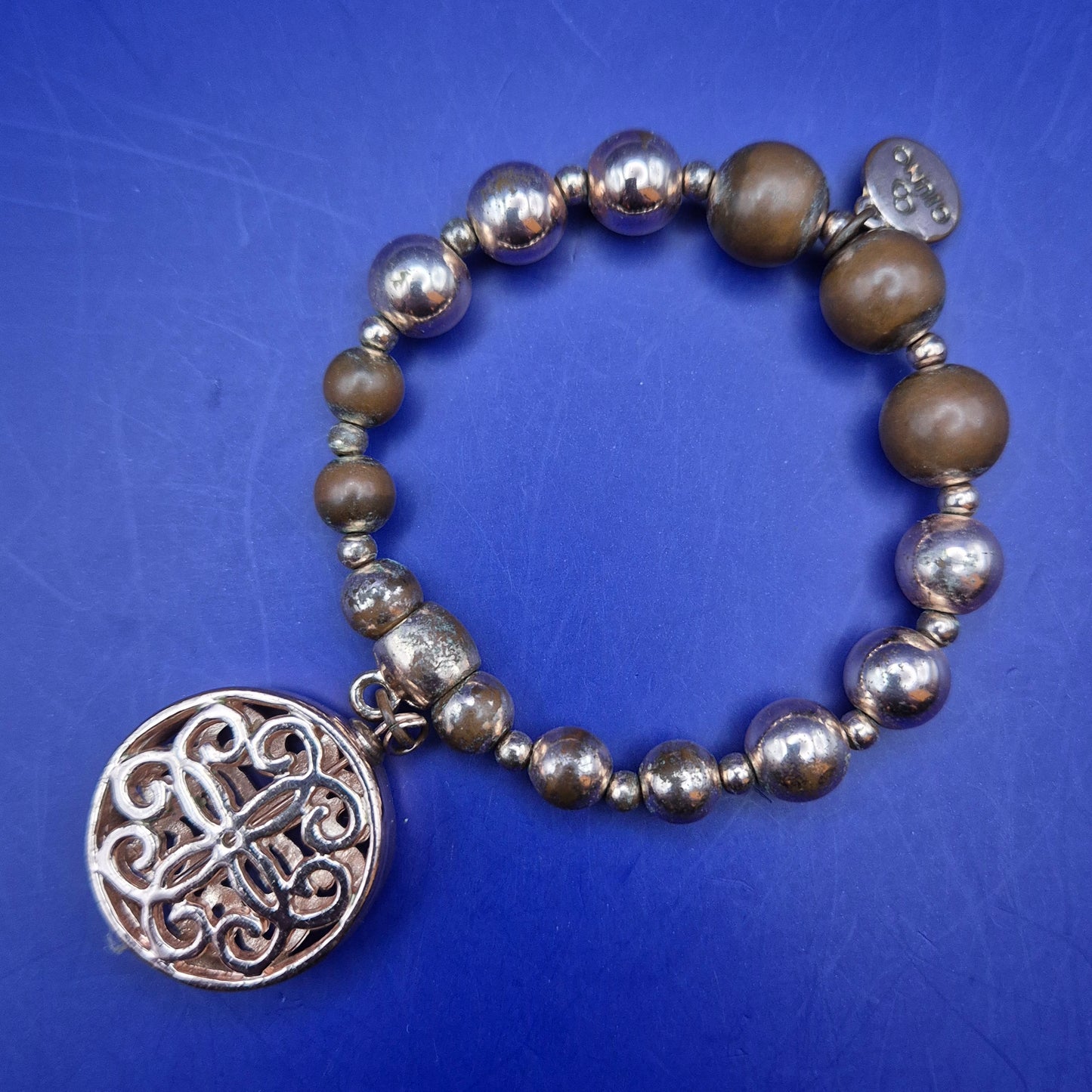 Stilvolles GIUNO Damen Armband – Braune Perlen & Silberne Akzente
