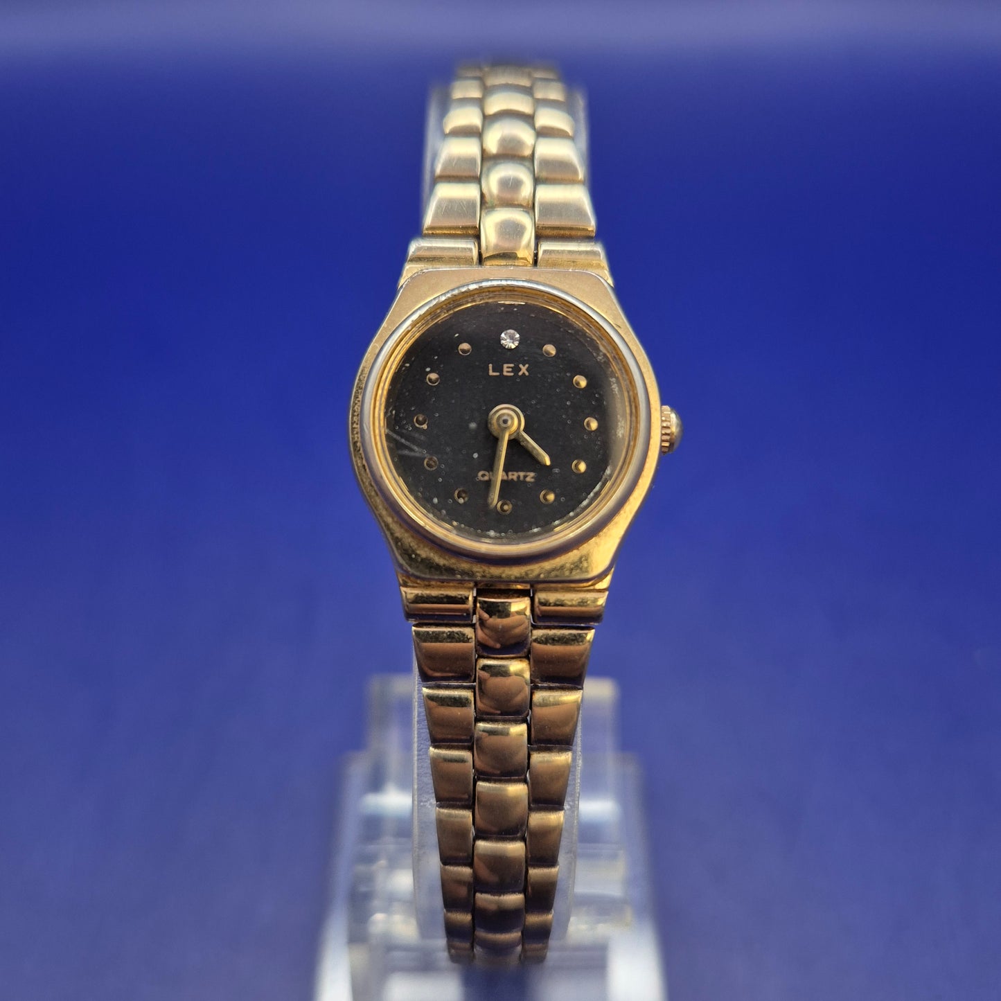 Klassische Lex Damen Uhr Goldfarben mit Schwarzem Zifferblatt