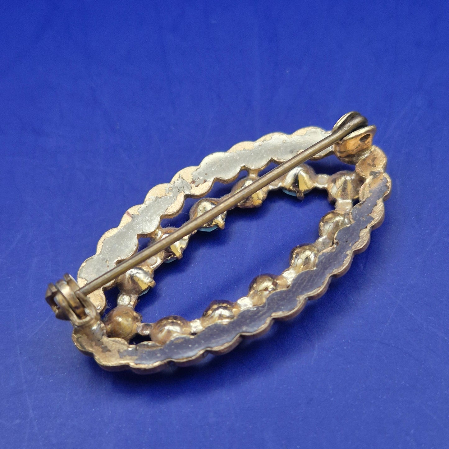 Vintage Damen Brosche Goldfarben mit Türkisblauen Steinen