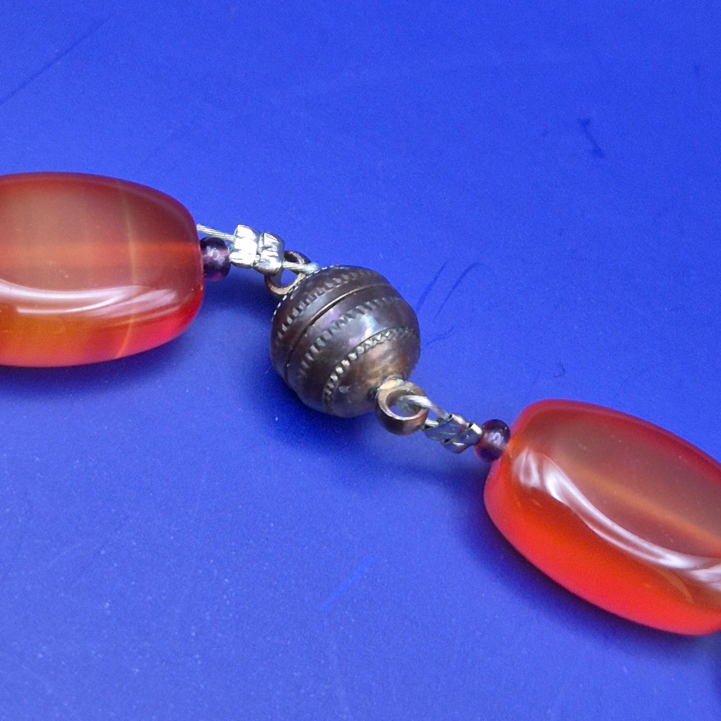 Vintage Achat Kette mit ovalen Elementen honigfarben
