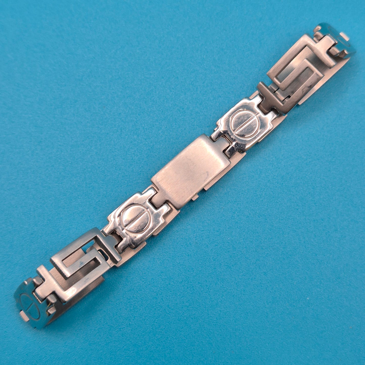 Vintage Edelstahl Armband im griechischen Mäander-Design