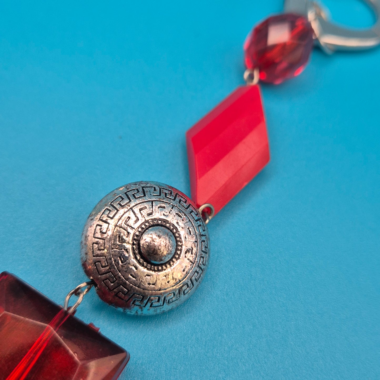 Vintage Statement Kette Rote Glasperlen Silber Design Akzente Boho Modeschmuck