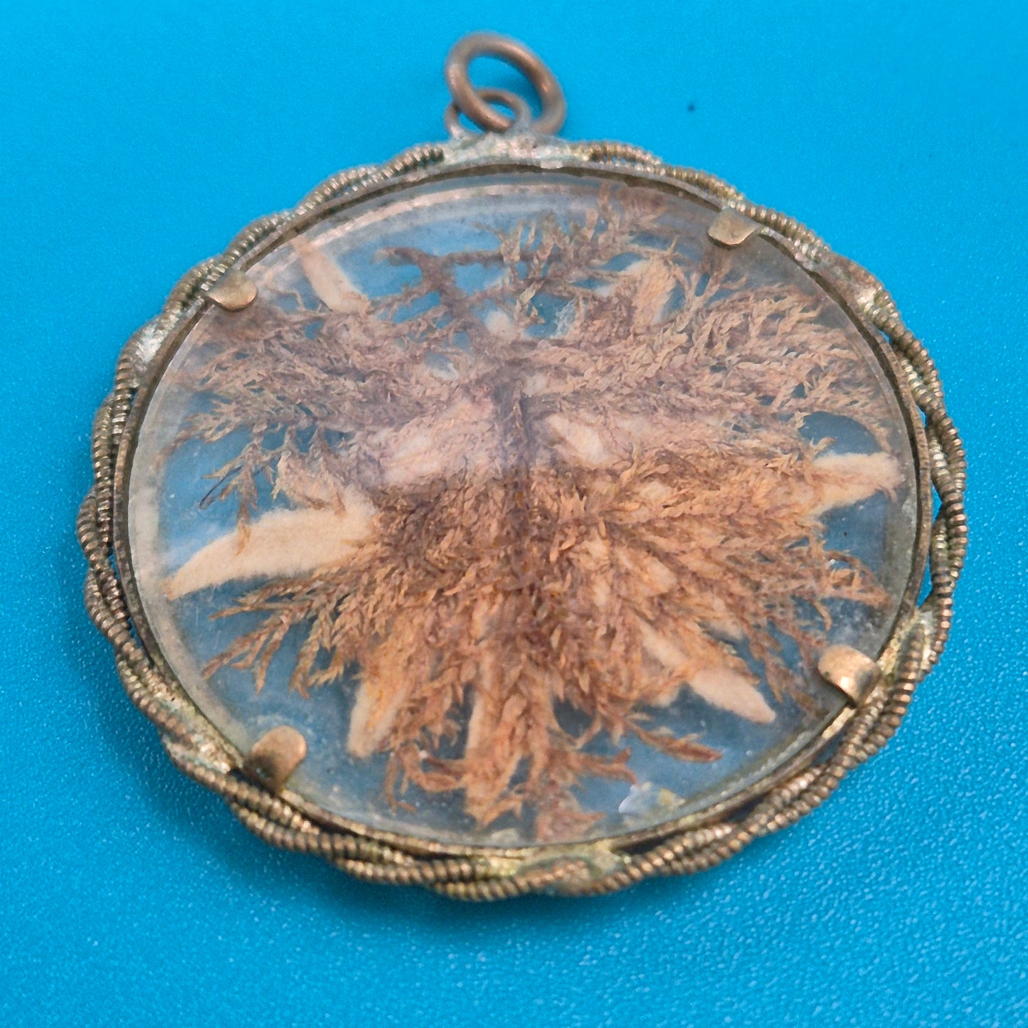 Vintage Edelweiß Anhänger mit Filigranrand im Glas-Medaillon