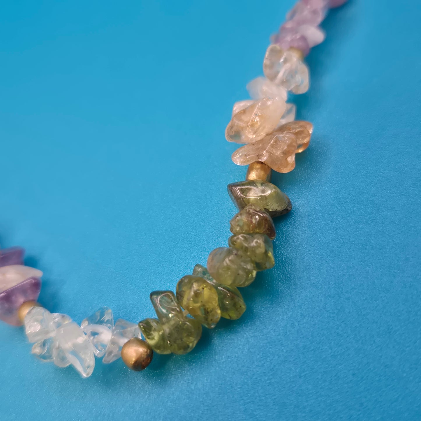 Vintage Splitterstein-Kette mit Amethyst, Rosenquarz & Peridot