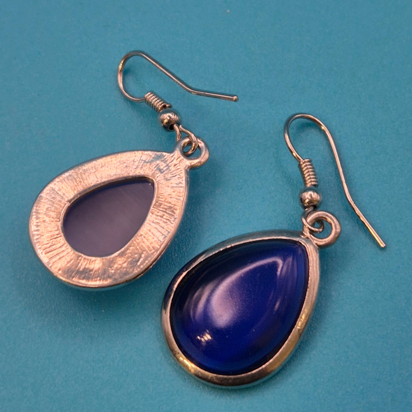 Vintage Ohrringe Tropfen-Design Tiefblau Emaille Silberton