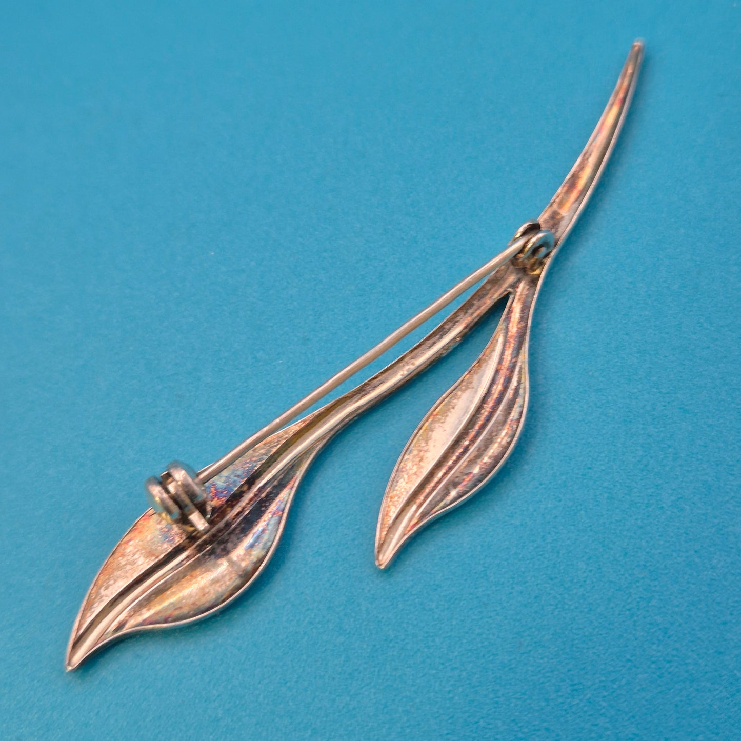 Elegante Vintage Brosche Zweig mit zwei Blättern silberfarben