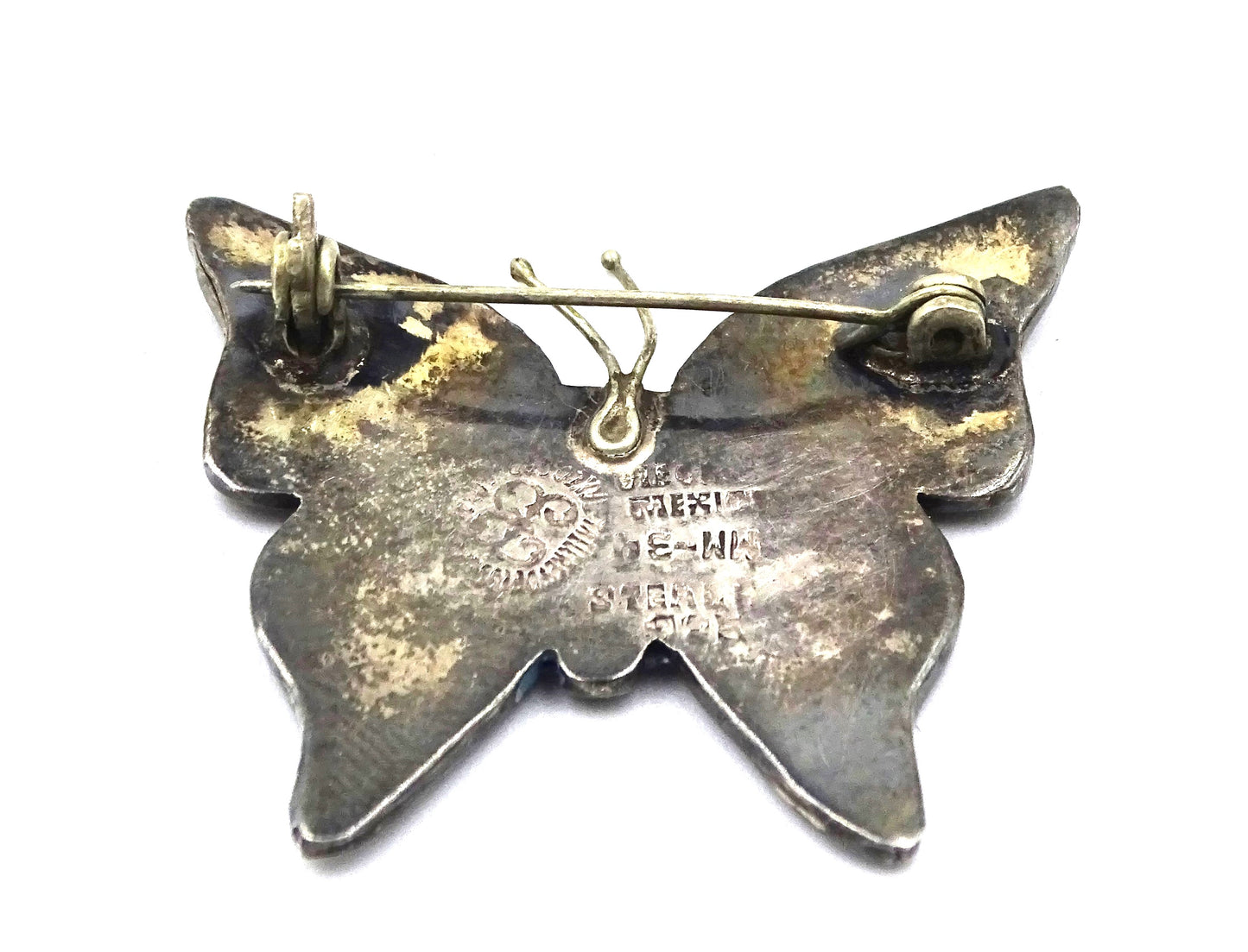 Vintage Sterling Silber Abalone Muschel Schmetterling Brosche/Anstecknadeln