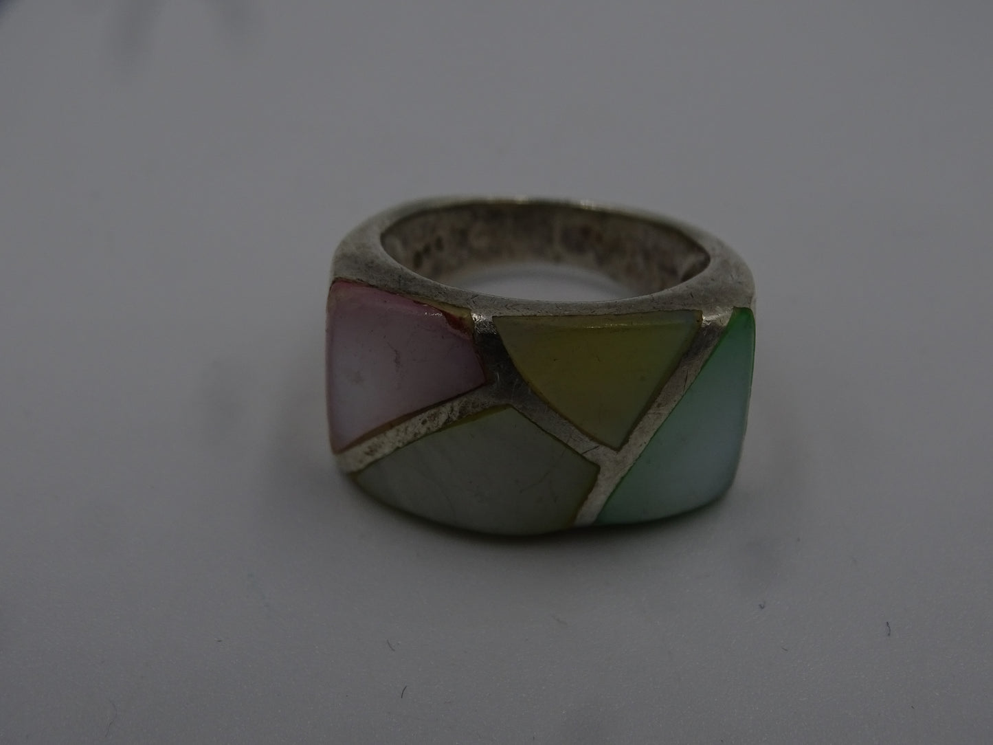 Vintage Perlmutt Mosaik Band Ring aus 925 Sterling Silber – Größe 52