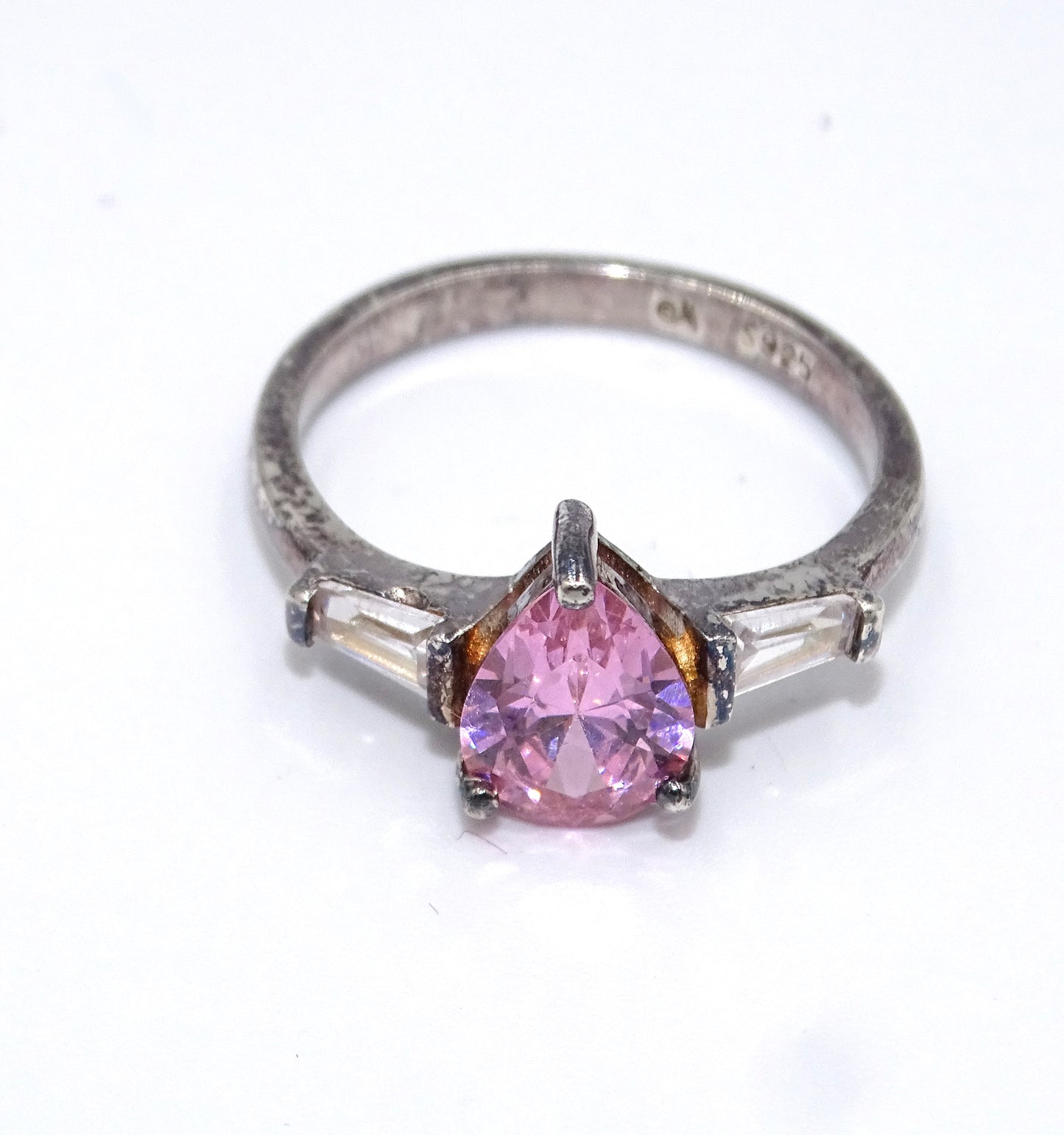 Sterling Silber 925 Ring mit Zirkonia und rosa Steinen (Größe 57)