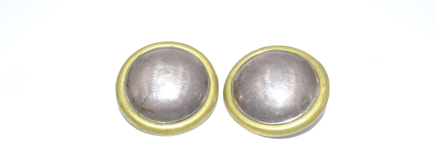 925 Sterling Silber Messing Knopf-Stil gewölbte Clip-On Ohrringe