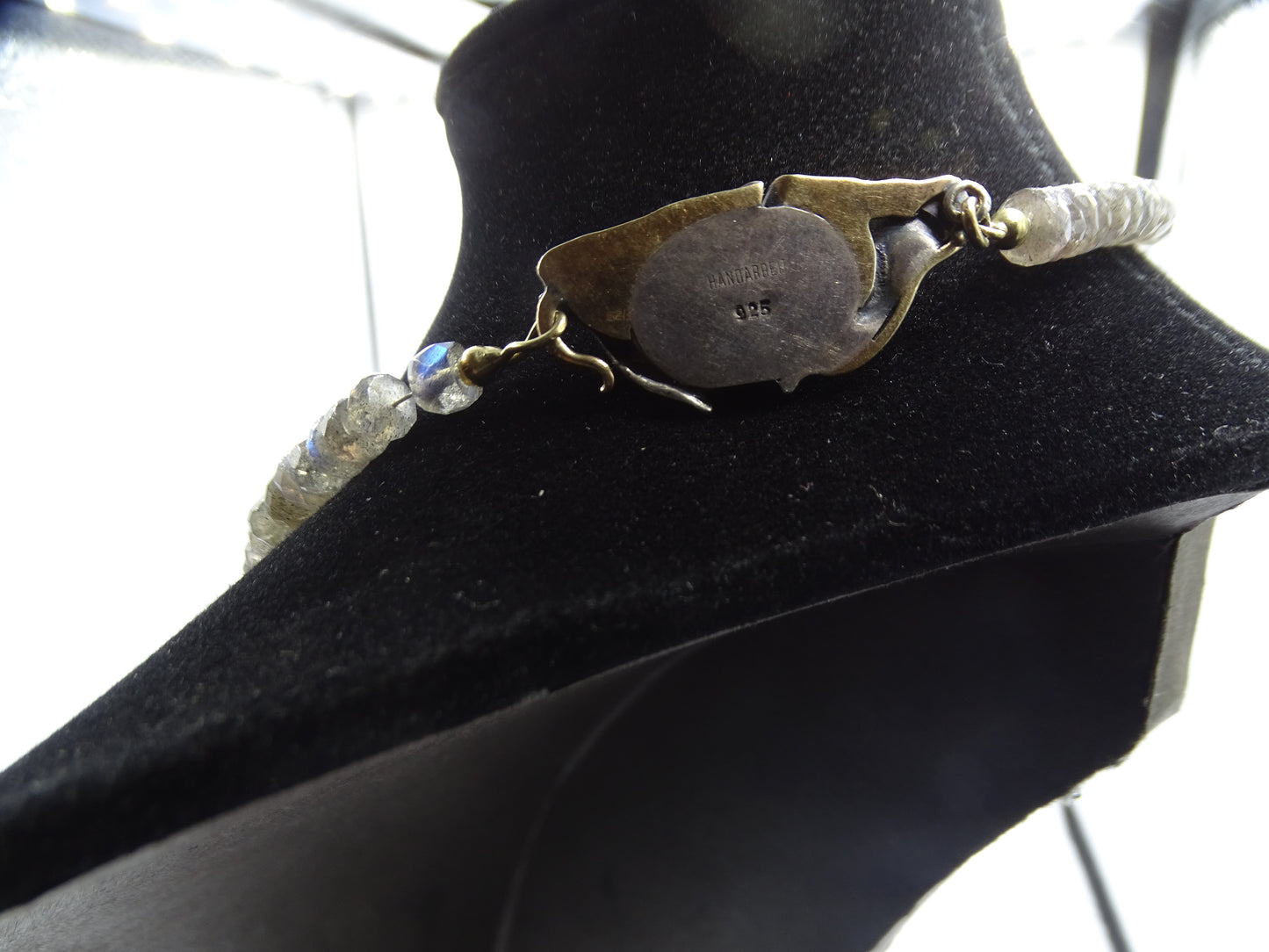 Labradorit-Kette mit Feueropal-Steinen, Silber- und Goldverschluss