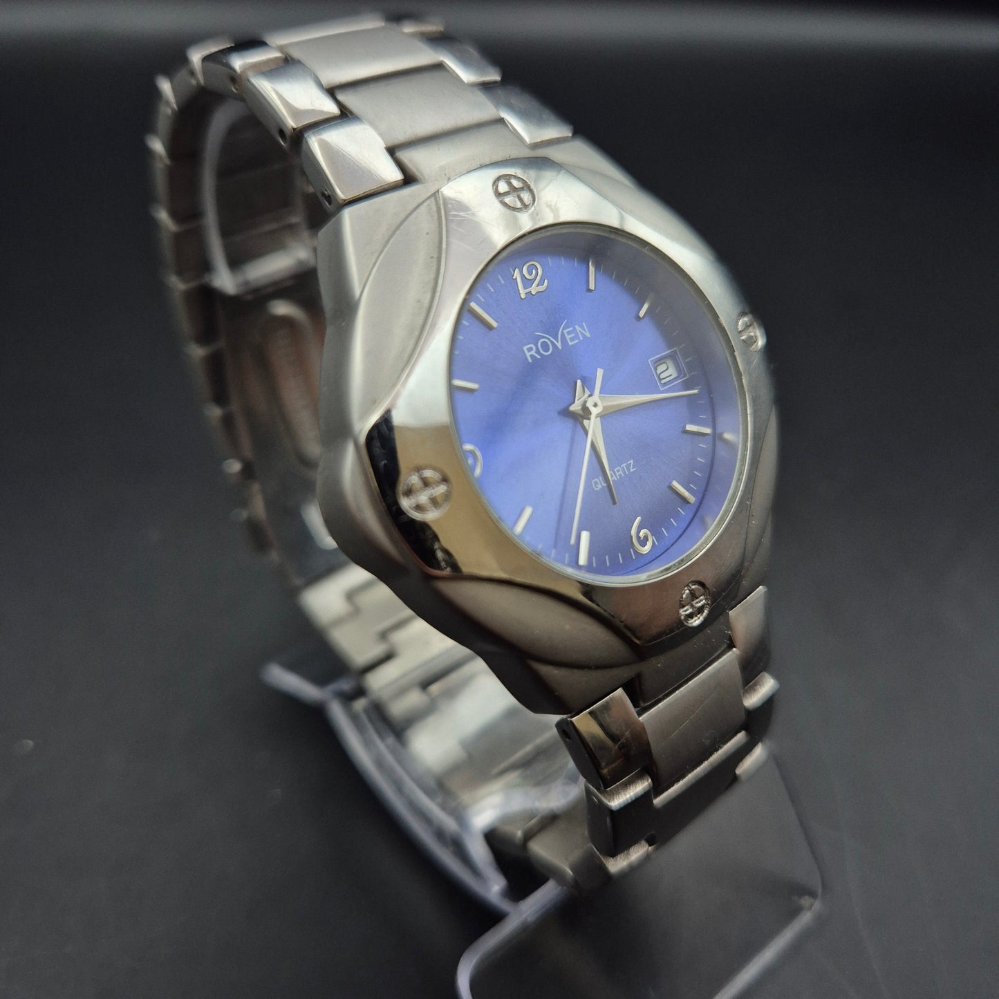 Roven Quartz Herrenuhr, blaues Zifferblatt – DEFEKT (Krone fehlt) - Bild 8