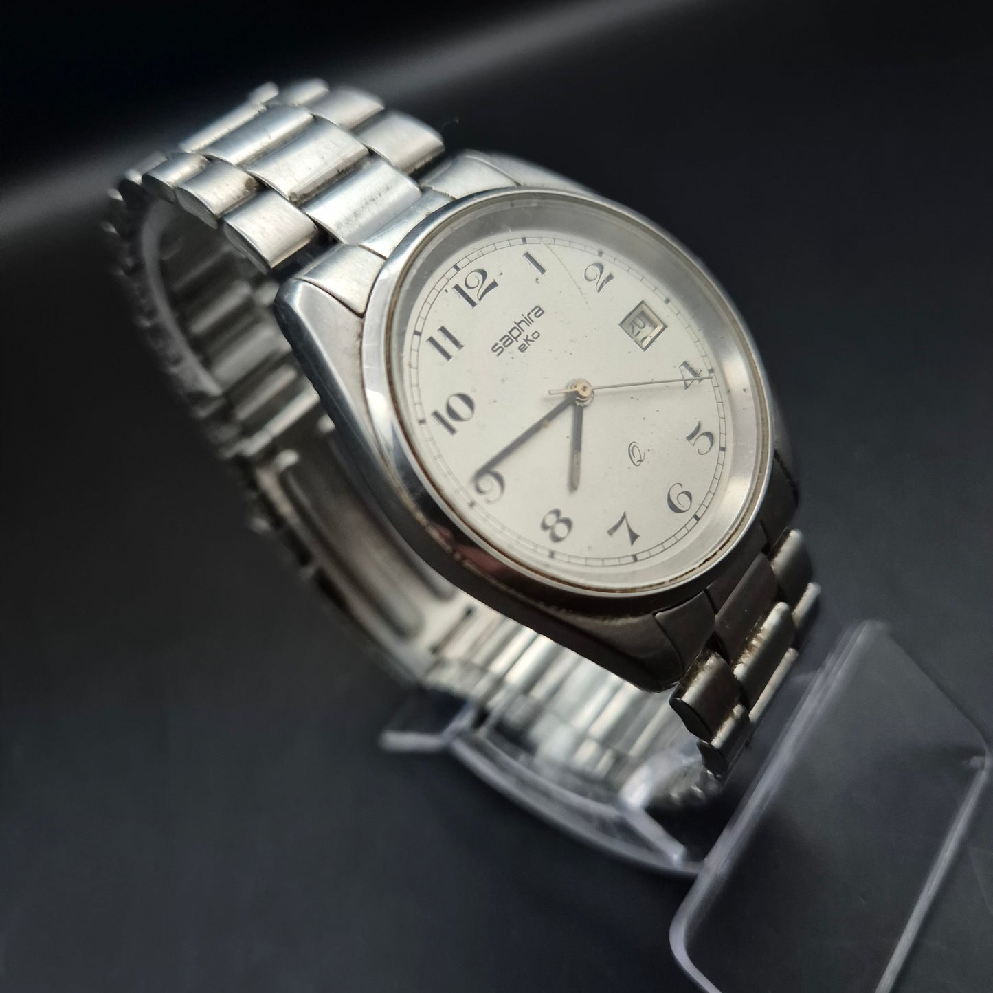 Vintage Saphira EKo Herrenuhr | Silberfarbenes Metallband | Datum - Bild 7